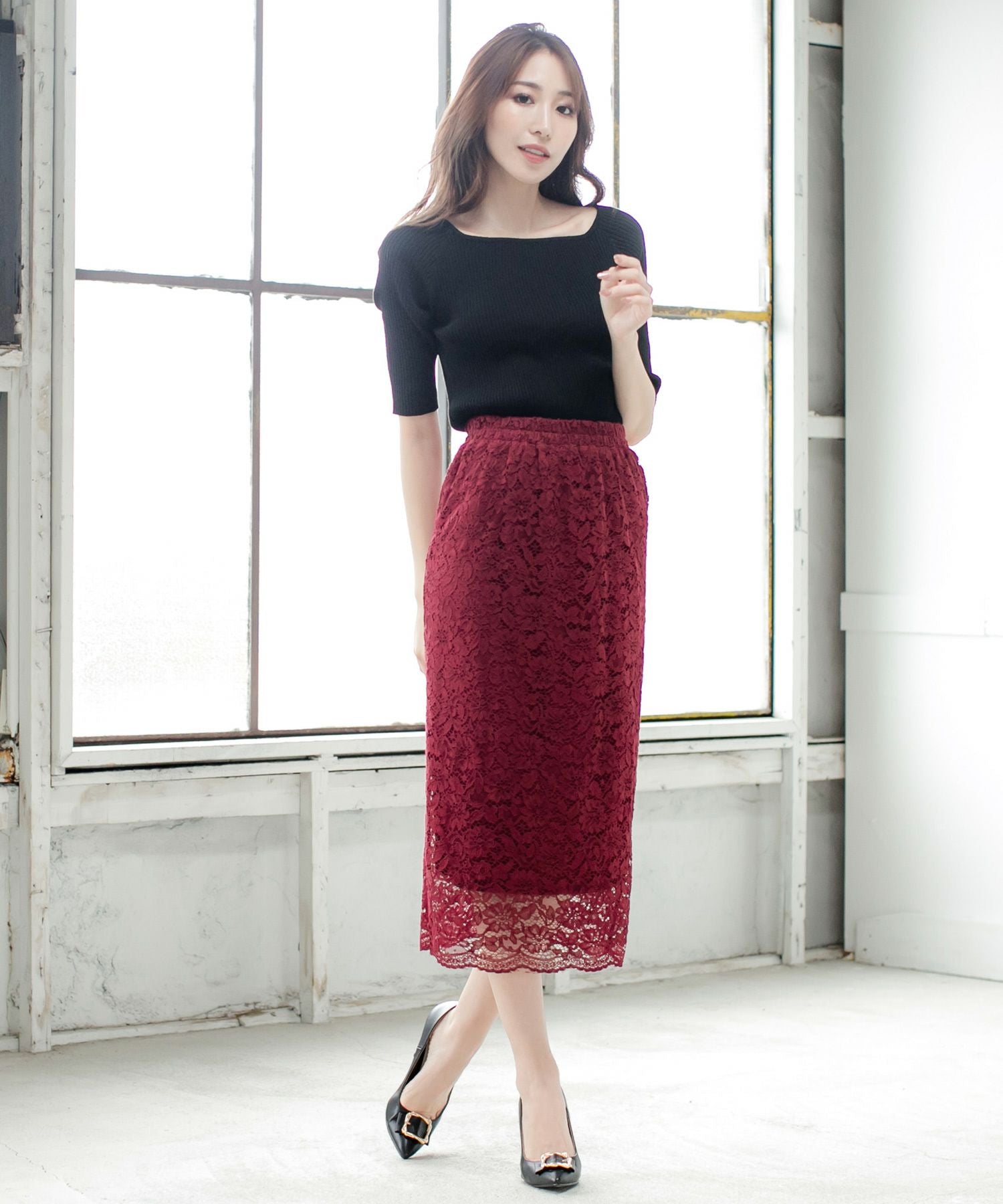 袖丈が選べるスクエアネックニット JB510595