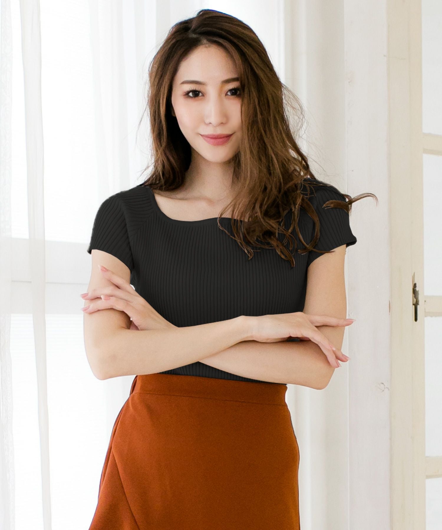 袖丈が選べるスクエアネックニット JB510595