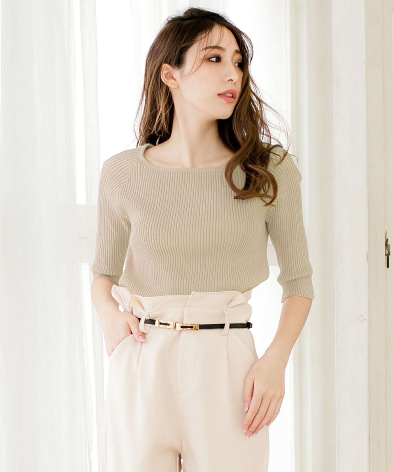 袖丈が選べるスクエアネックニット JB510595