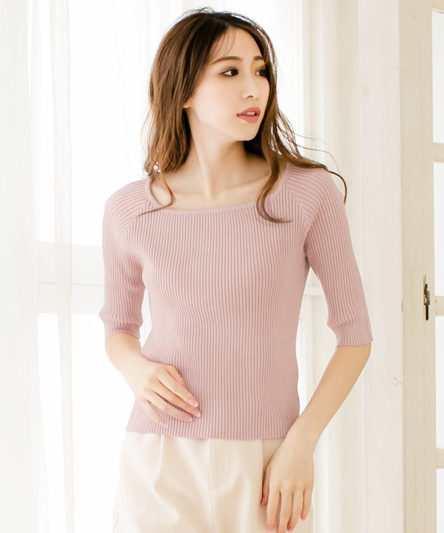 袖丈が選べるスクエアネックニット JB510595