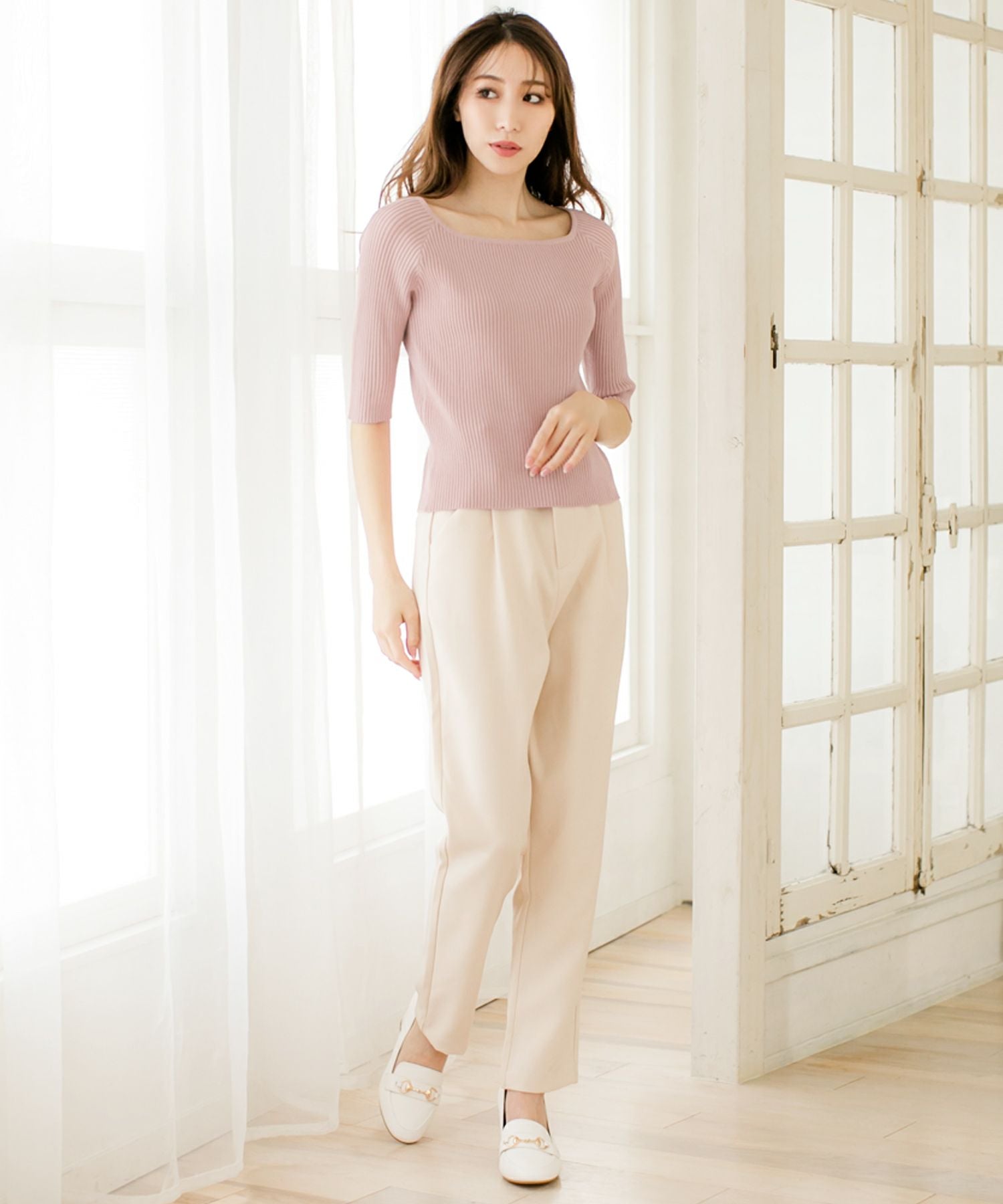 袖丈が選べるスクエアネックニット JB510595