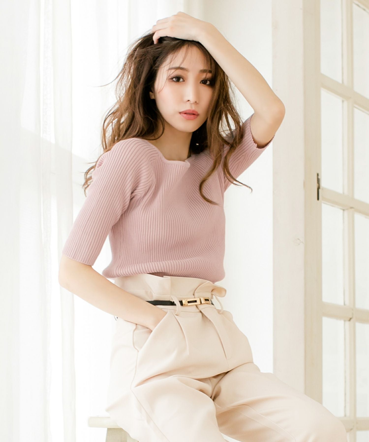 袖丈が選べるスクエアネックニット JB510595