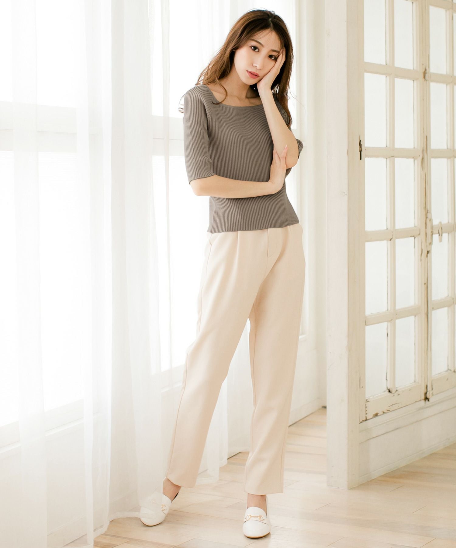 袖丈が選べるスクエアネックニット JB510595