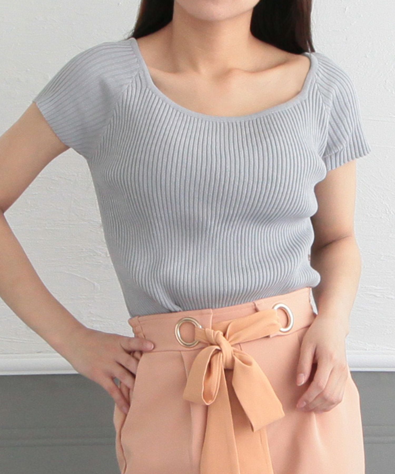 袖丈が選べるスクエアネックニット JB510595