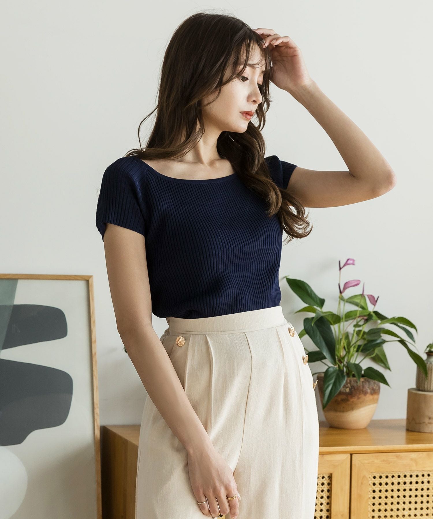 袖丈が選べるスクエアネックニット JB510595