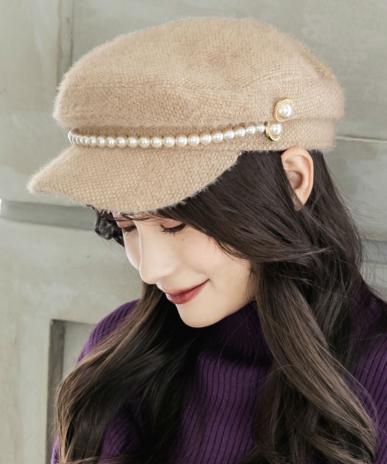 パール付きシャギータッチキャスケット JB22649