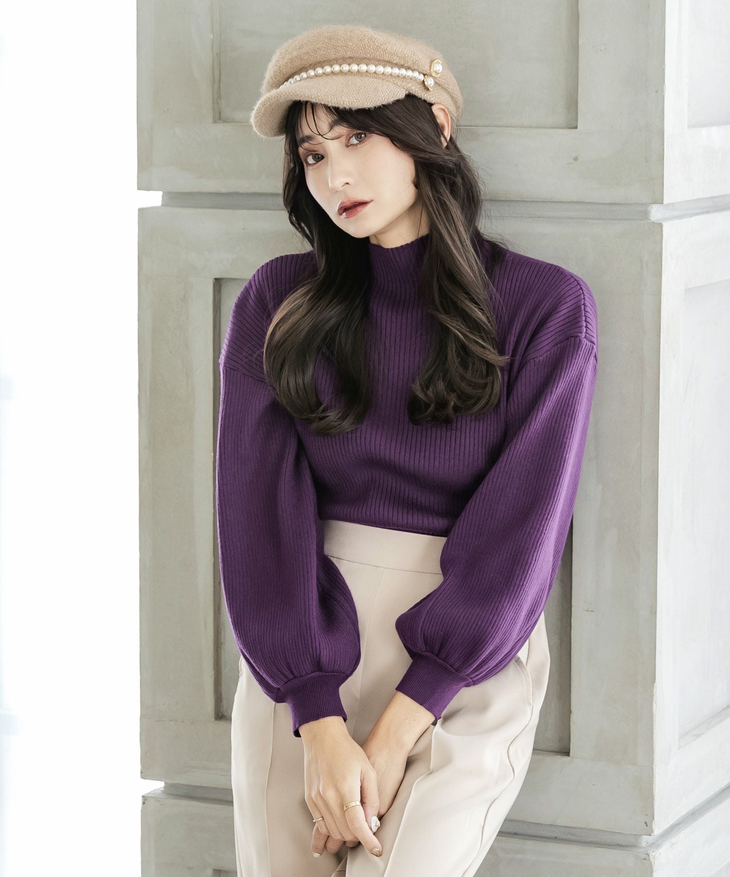 パール付きシャギータッチキャスケット JB22649