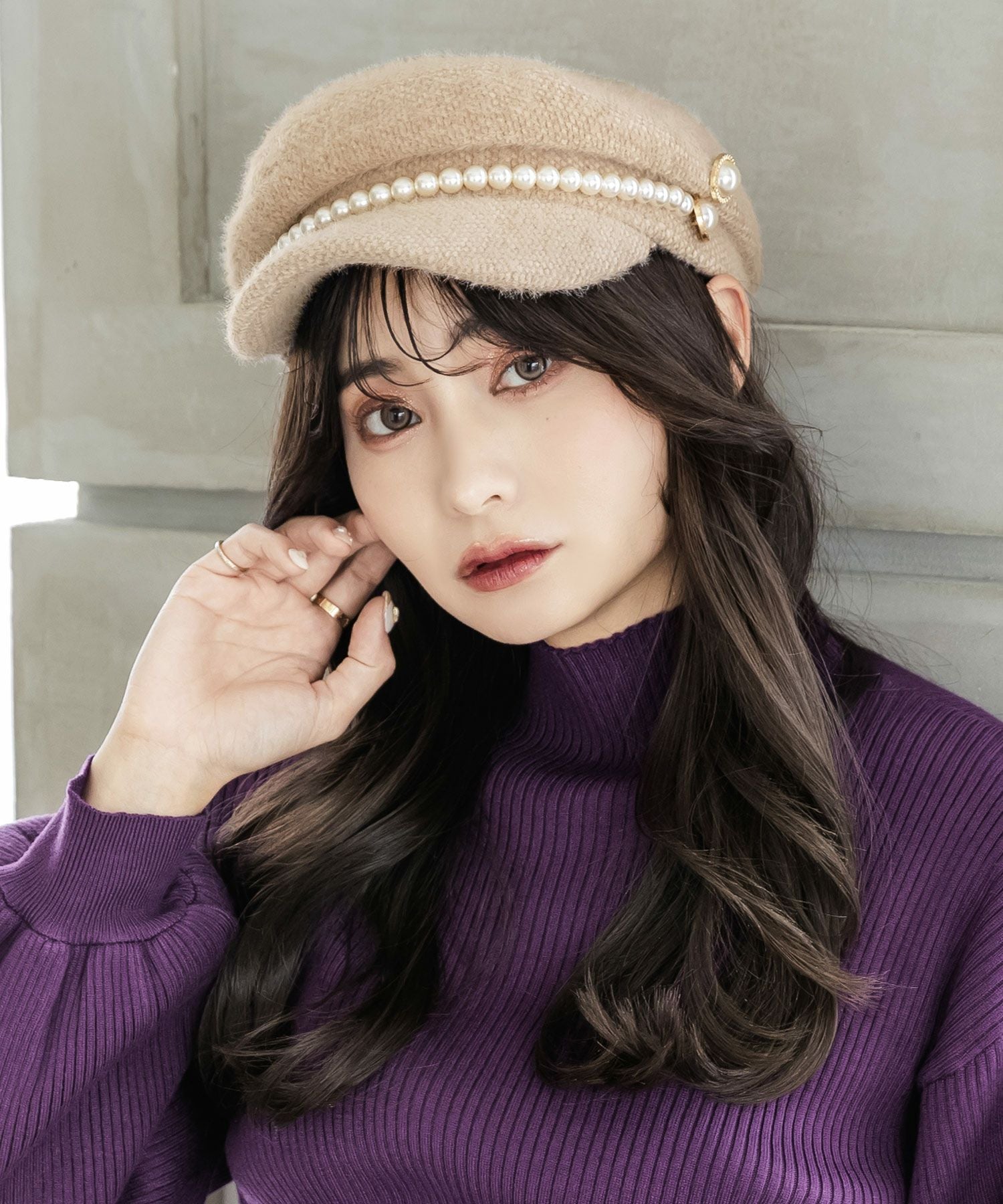 パール付きシャギータッチキャスケット JB22649