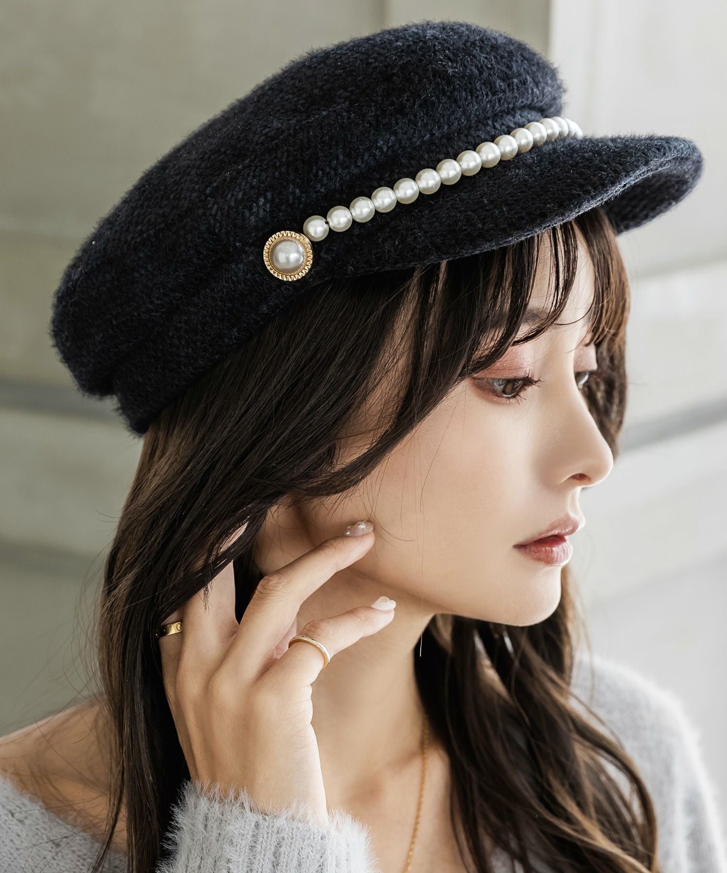 パール付きシャギータッチキャスケット JB22649