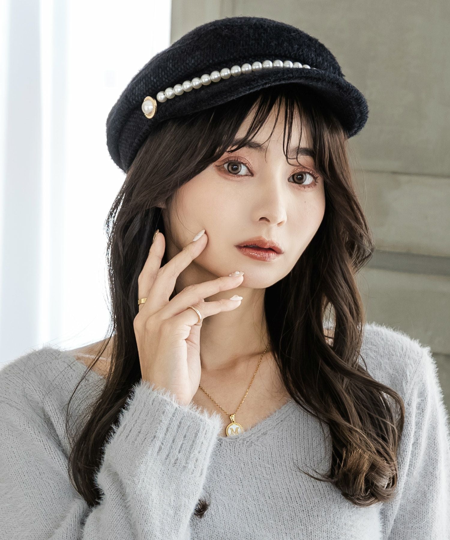 パール付きシャギータッチキャスケット JB22649