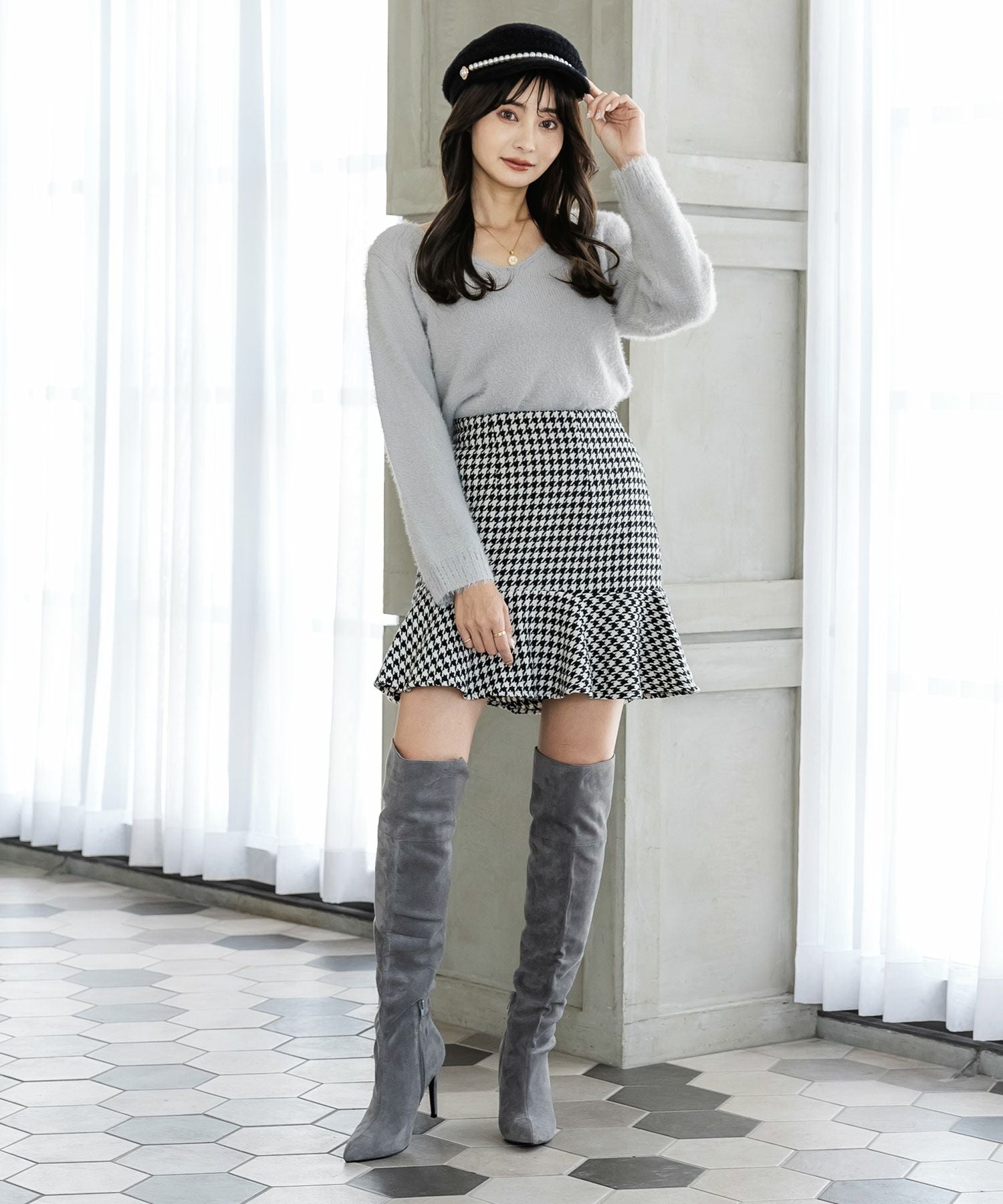 パール付きシャギータッチキャスケット JB22649