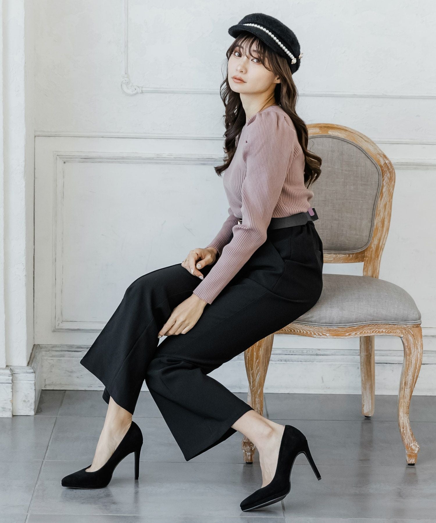 パール付きシャギータッチキャスケット JB22649