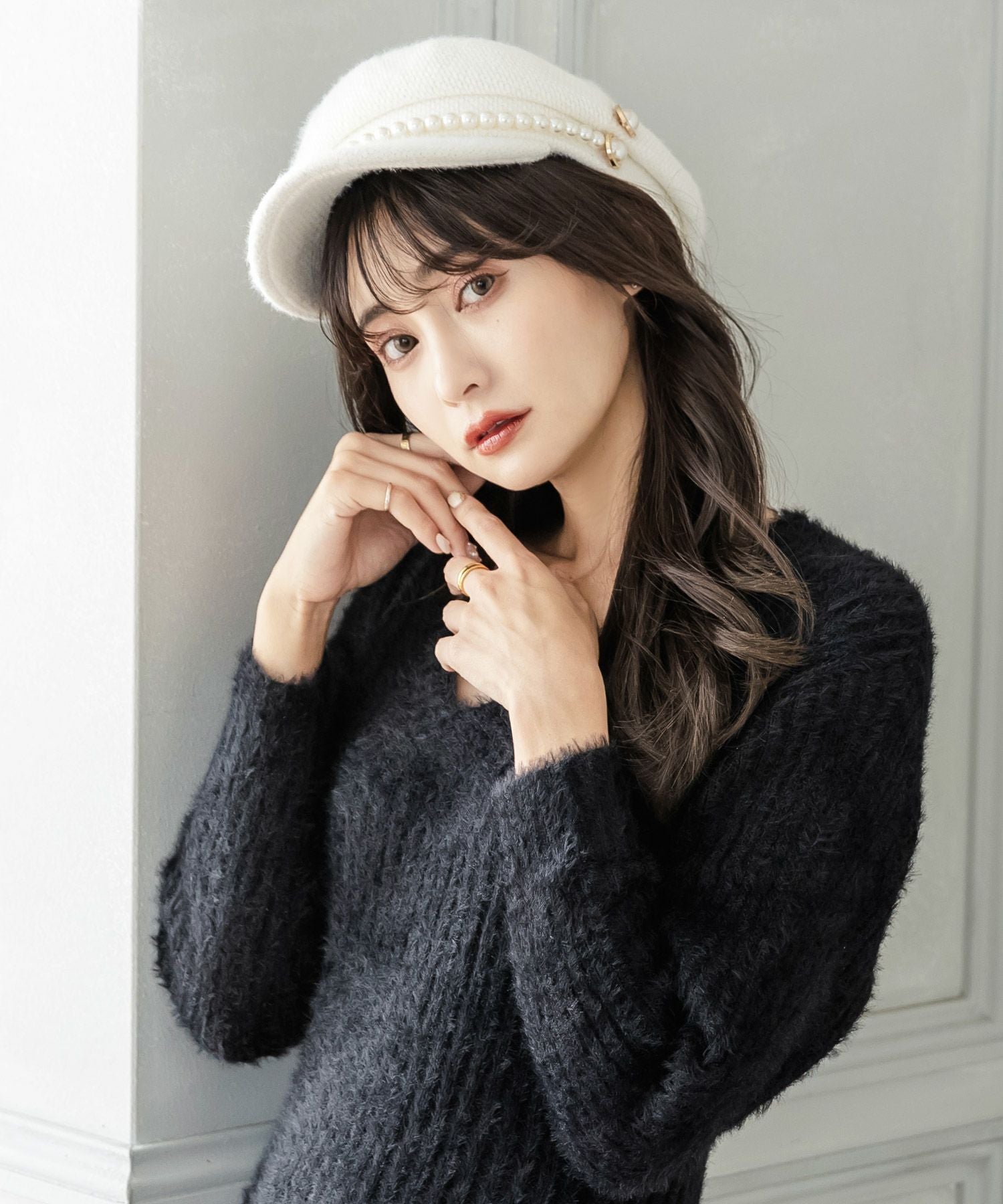 パール付きシャギータッチキャスケット JB22649