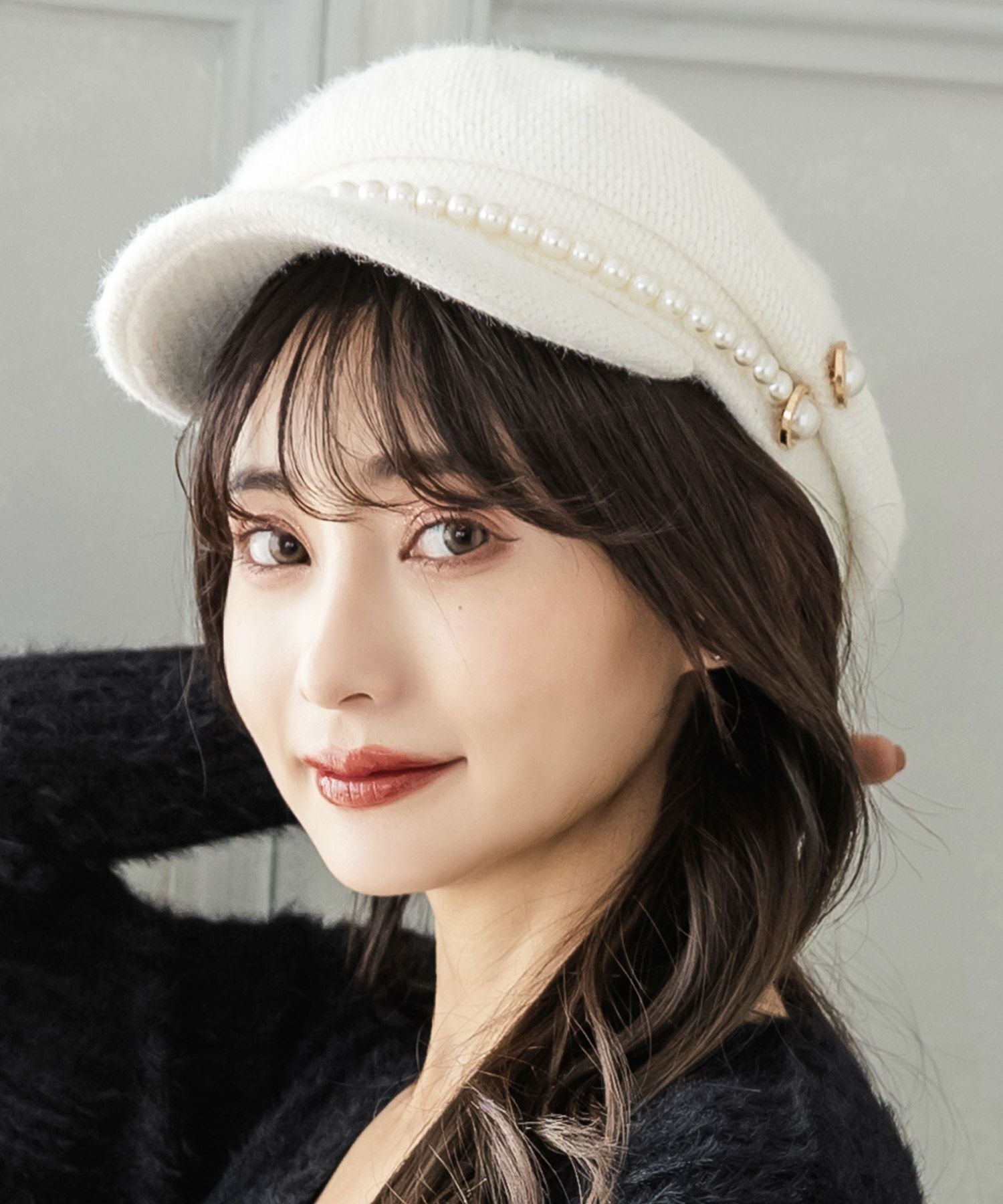 パール付きシャギータッチキャスケット JB22649