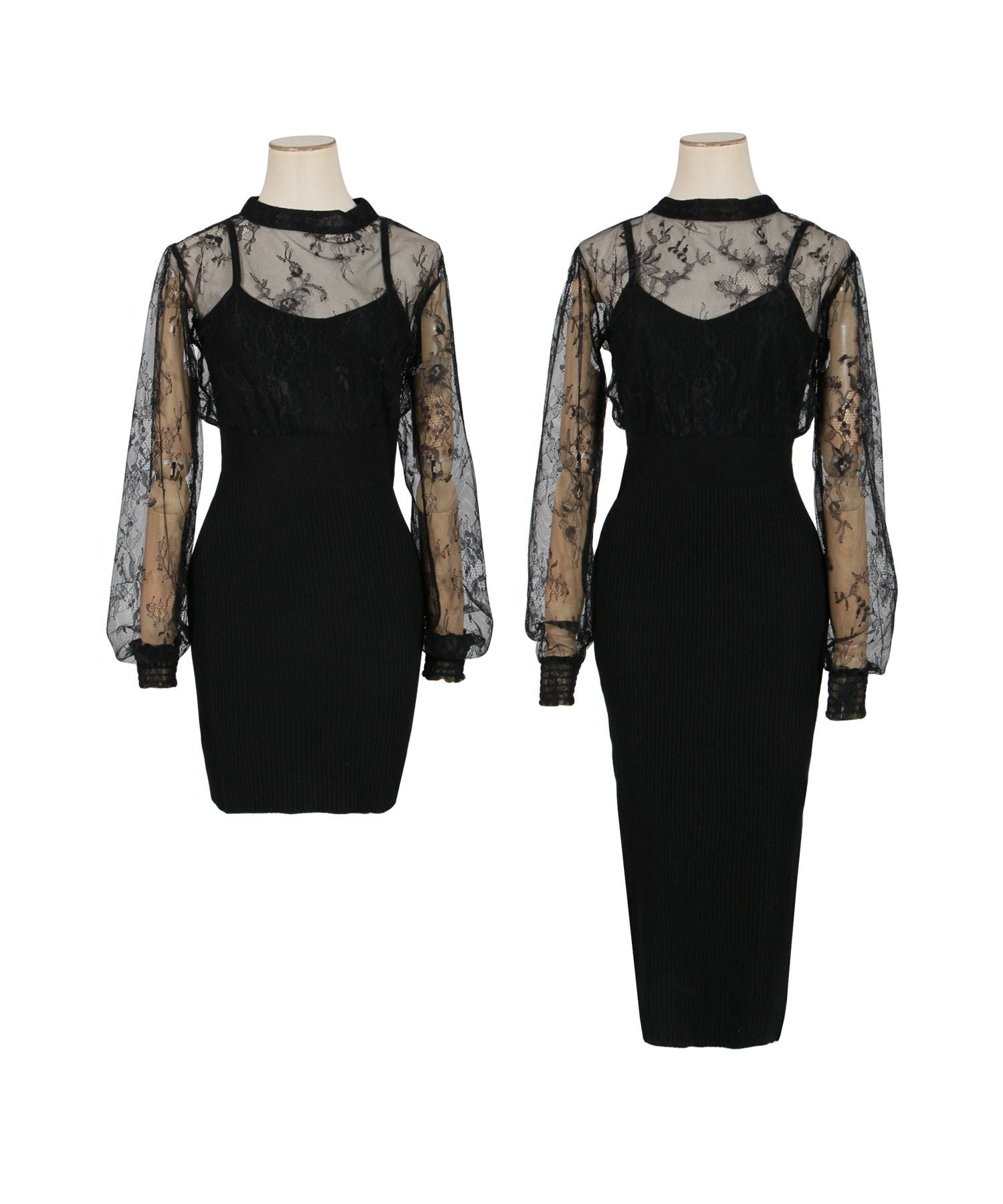 丈が選べるレースドッキングタイトニットワンピース JB23017