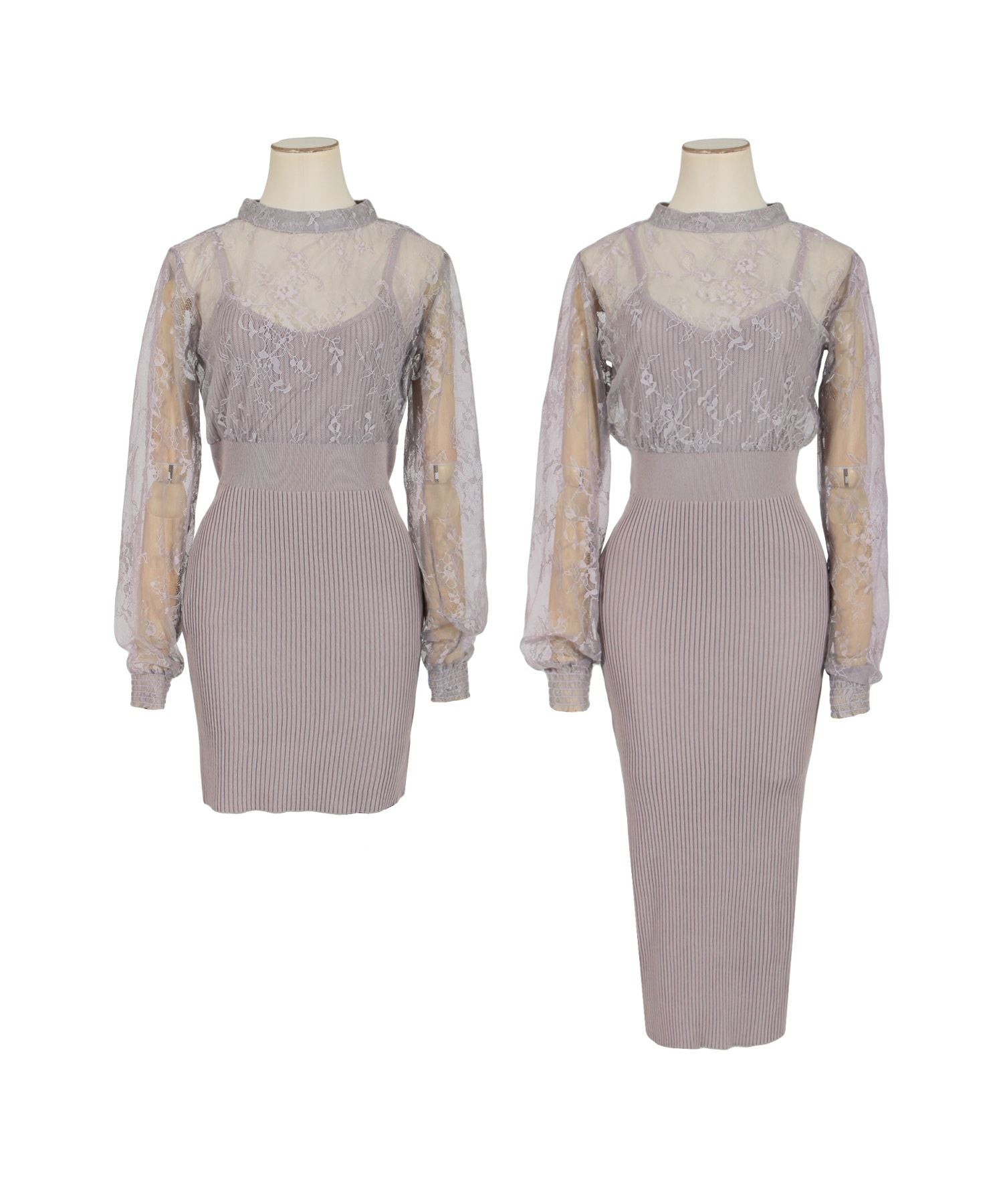 丈が選べるレースドッキングタイトニットワンピース JB23017