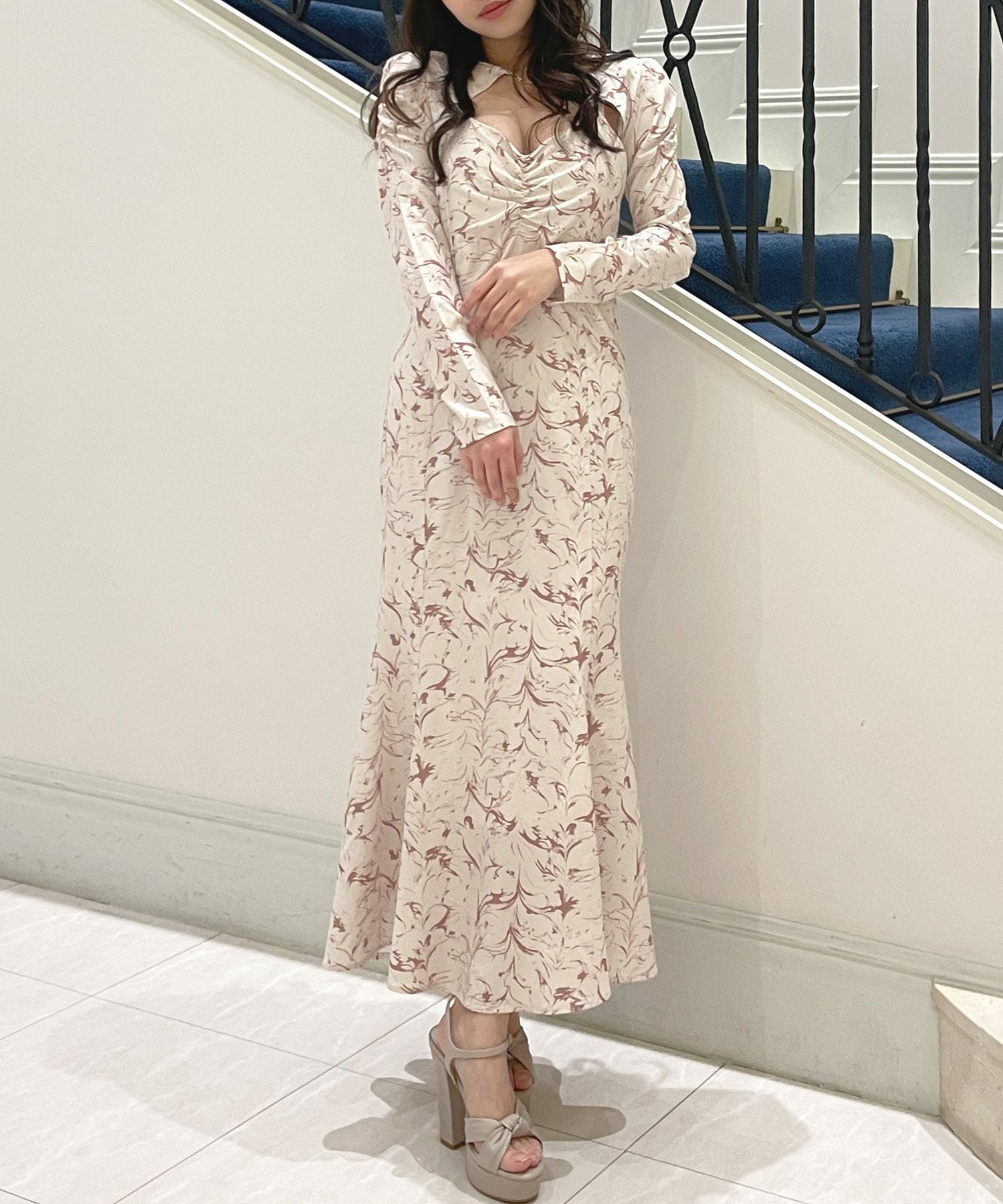 ラインフラワークロップド丈トップス×マーメイドワンピース JB23016