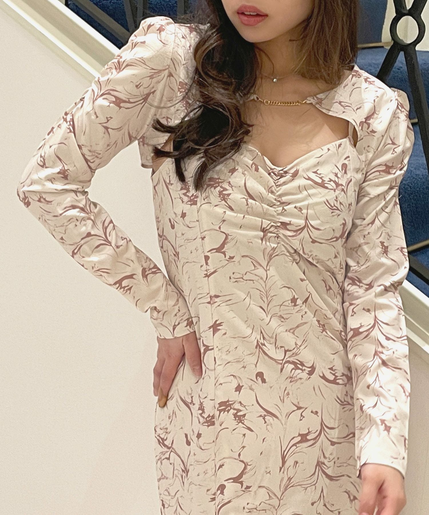 ラインフラワークロップド丈トップス×マーメイドワンピース JB23016