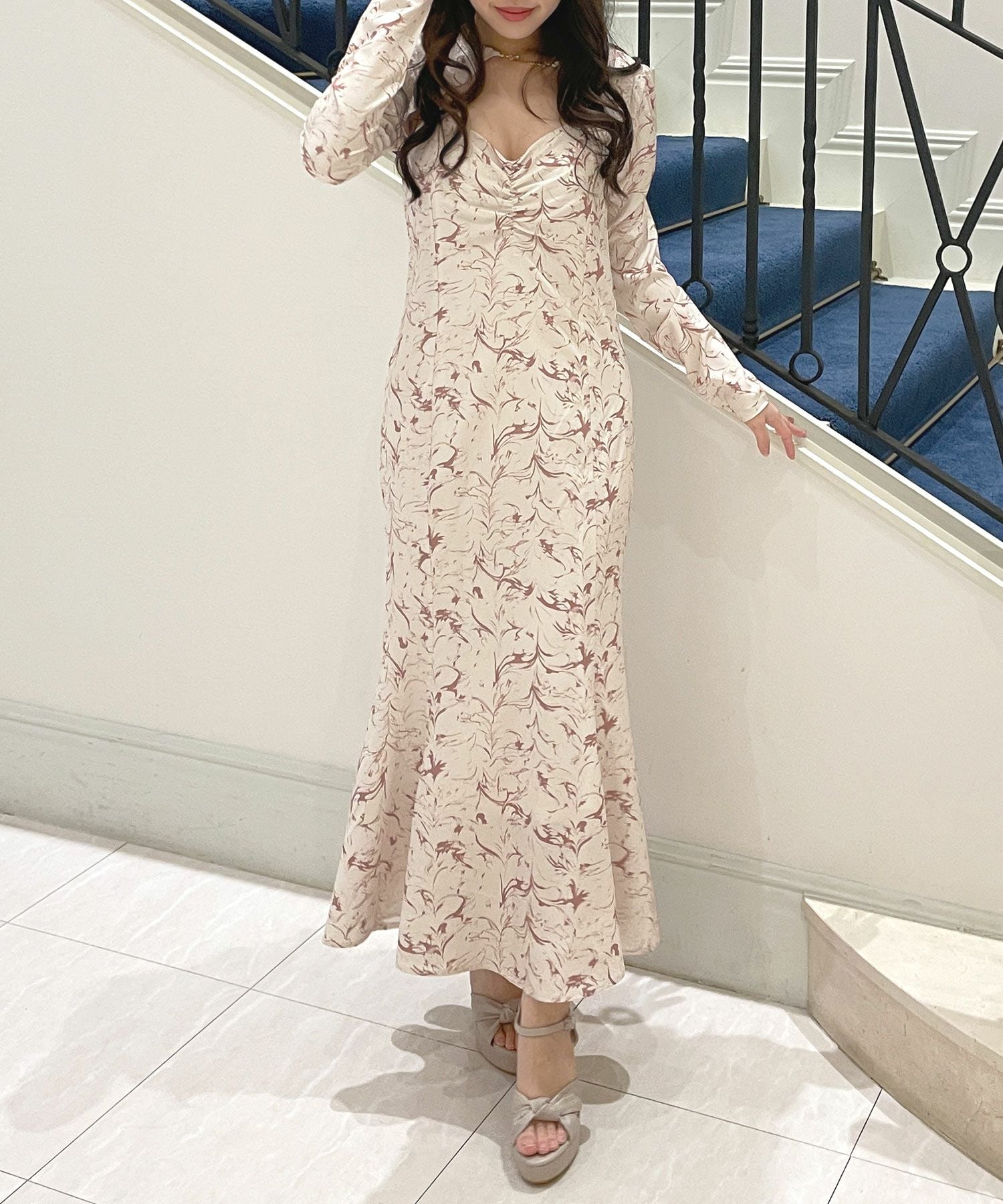 ラインフラワークロップド丈トップス×マーメイドワンピース JB23016