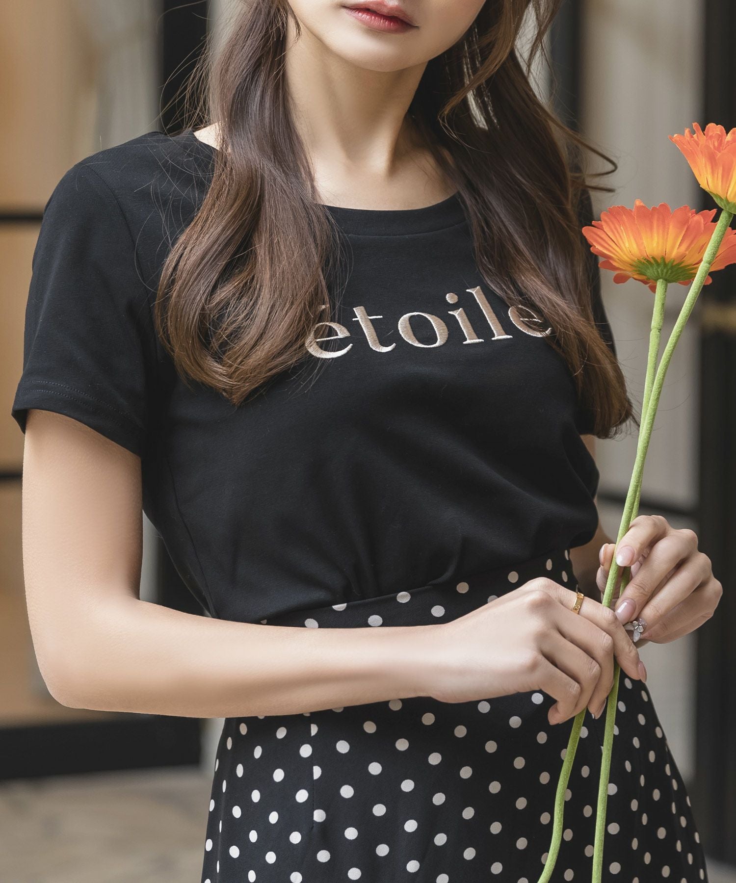 etoile刺繍ロゴデザインTシャツ JB23018
