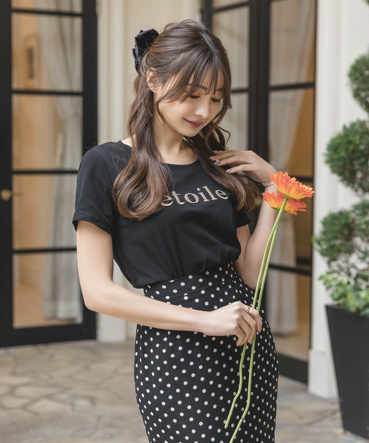 etoile刺繍ロゴデザインTシャツ JB23018