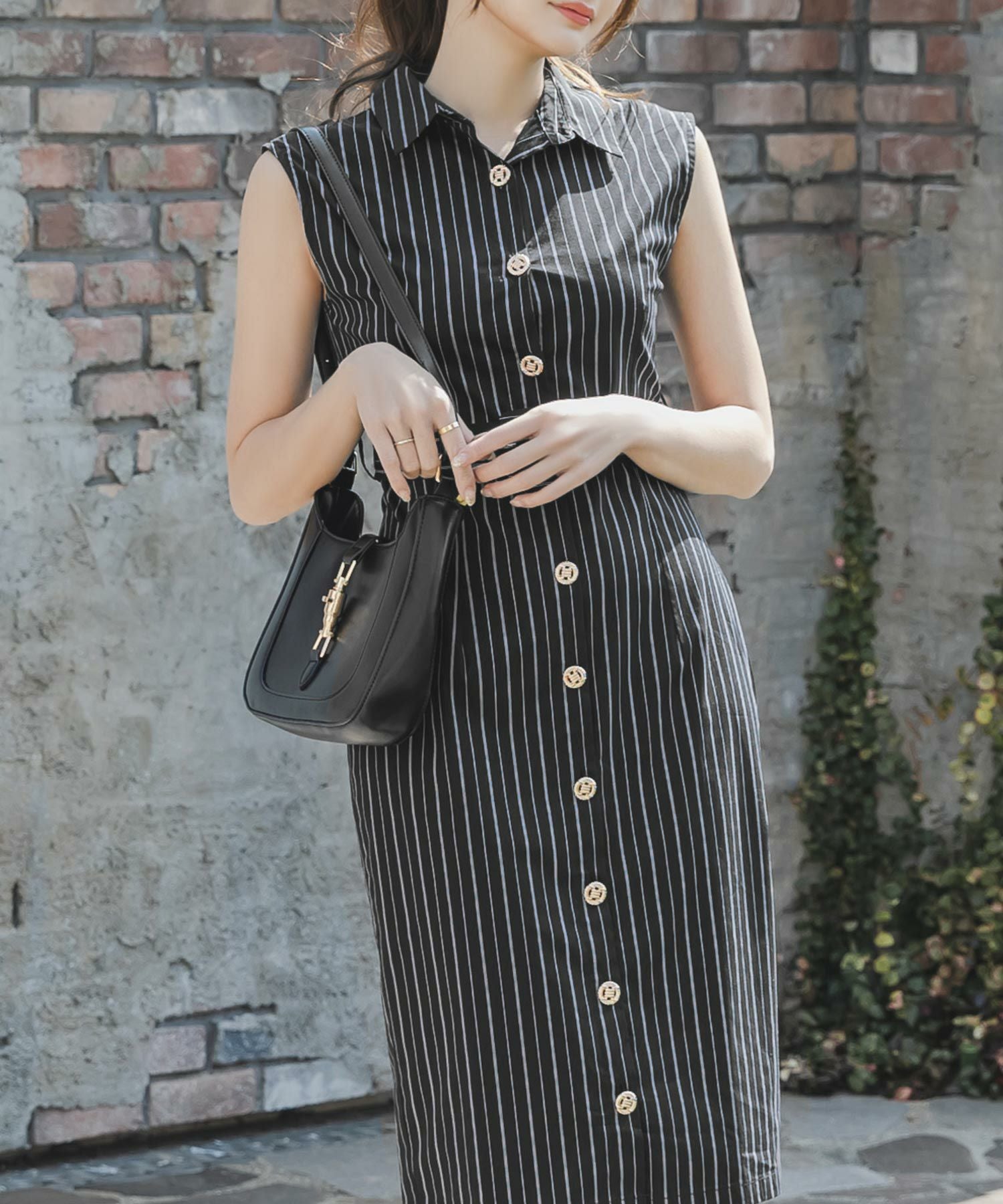 形が選べるストライプ柄シャツワンピース JB23071