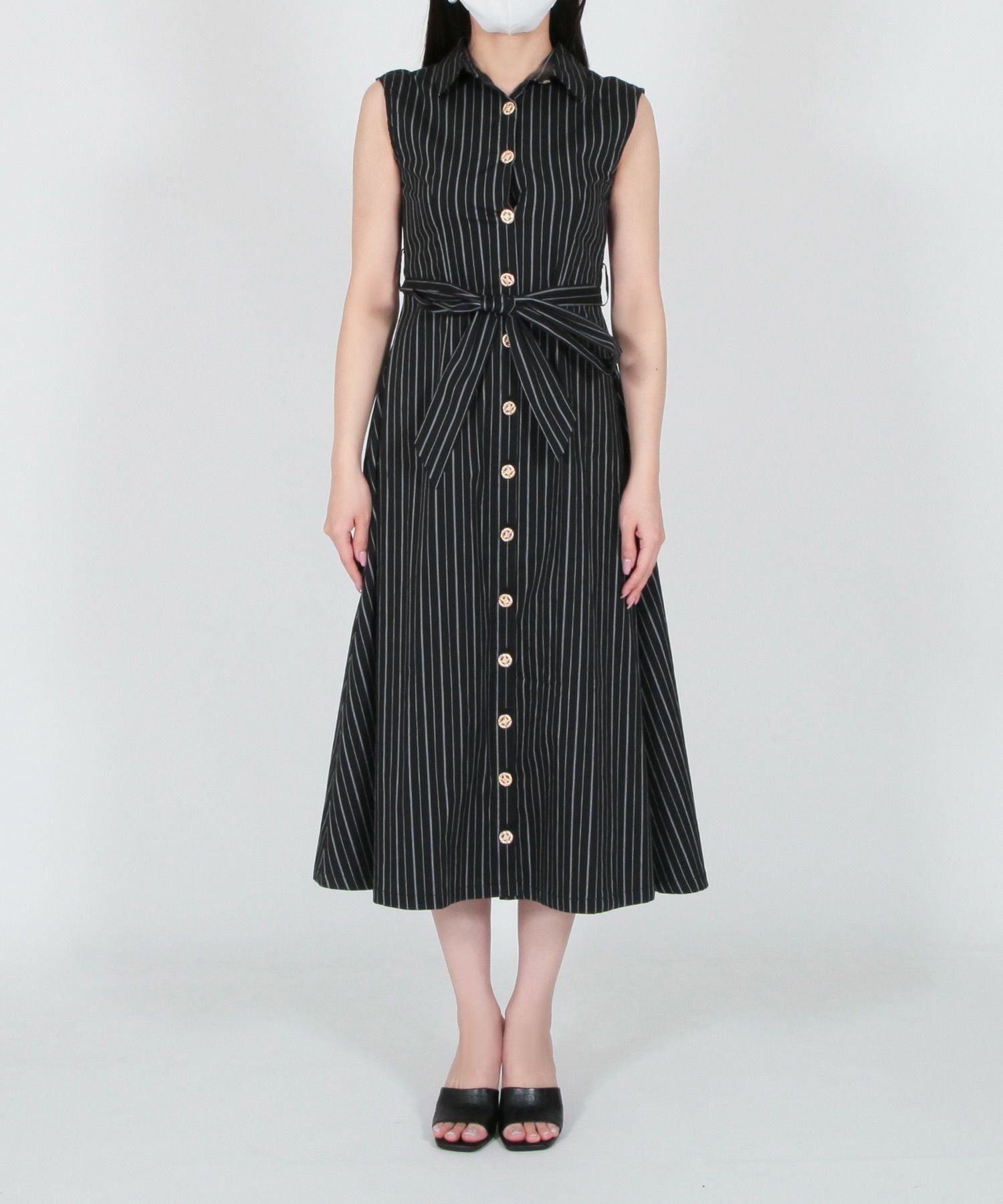 形が選べるストライプ柄シャツワンピース JB23071