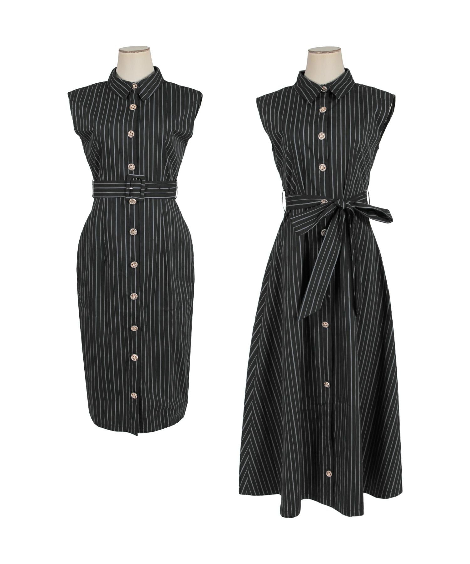 形が選べるストライプ柄シャツワンピース JB23071