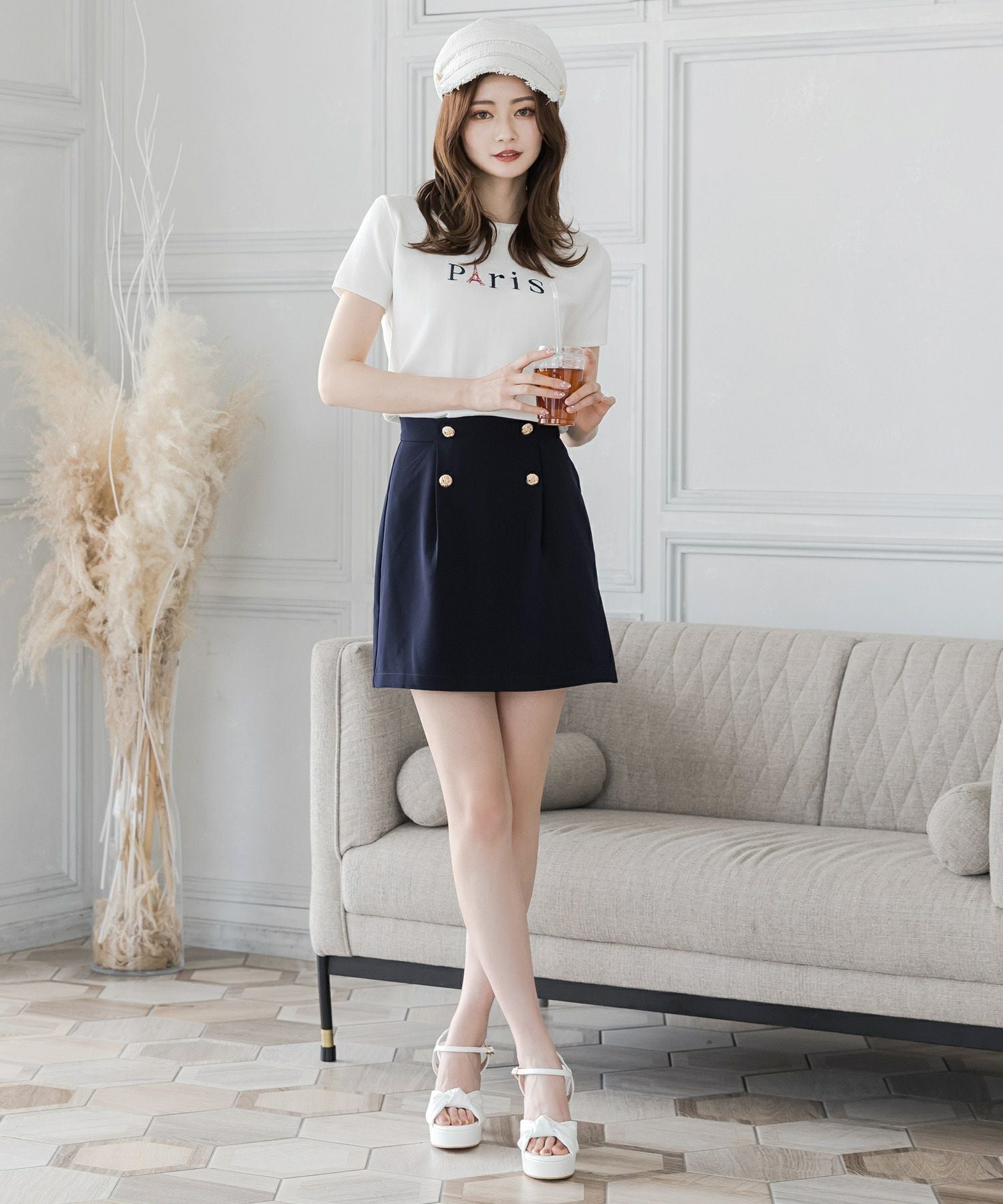 Parisロゴ刺繍ニットトップス JB23128