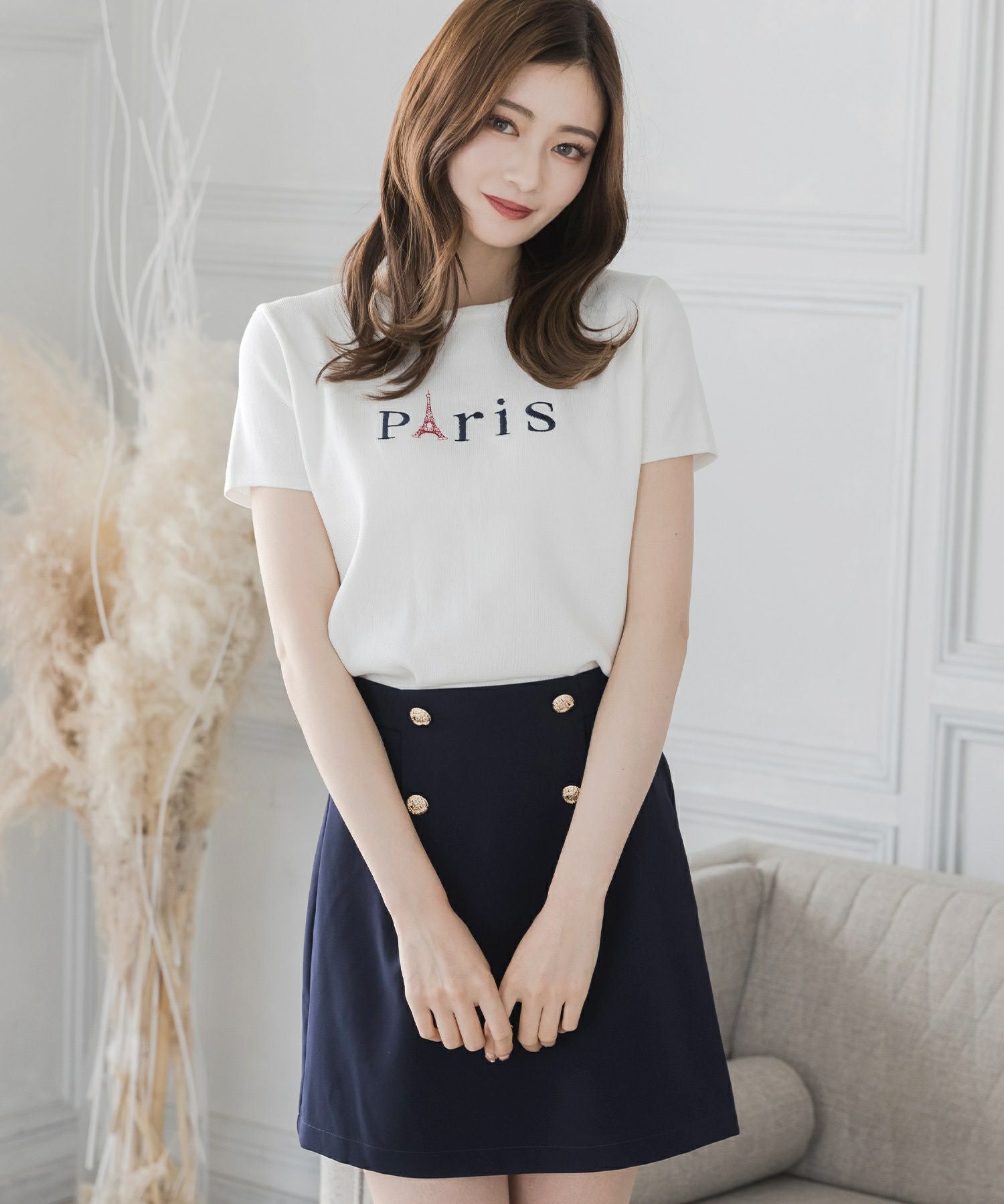 Parisロゴ刺繍ニットトップス JB23128
