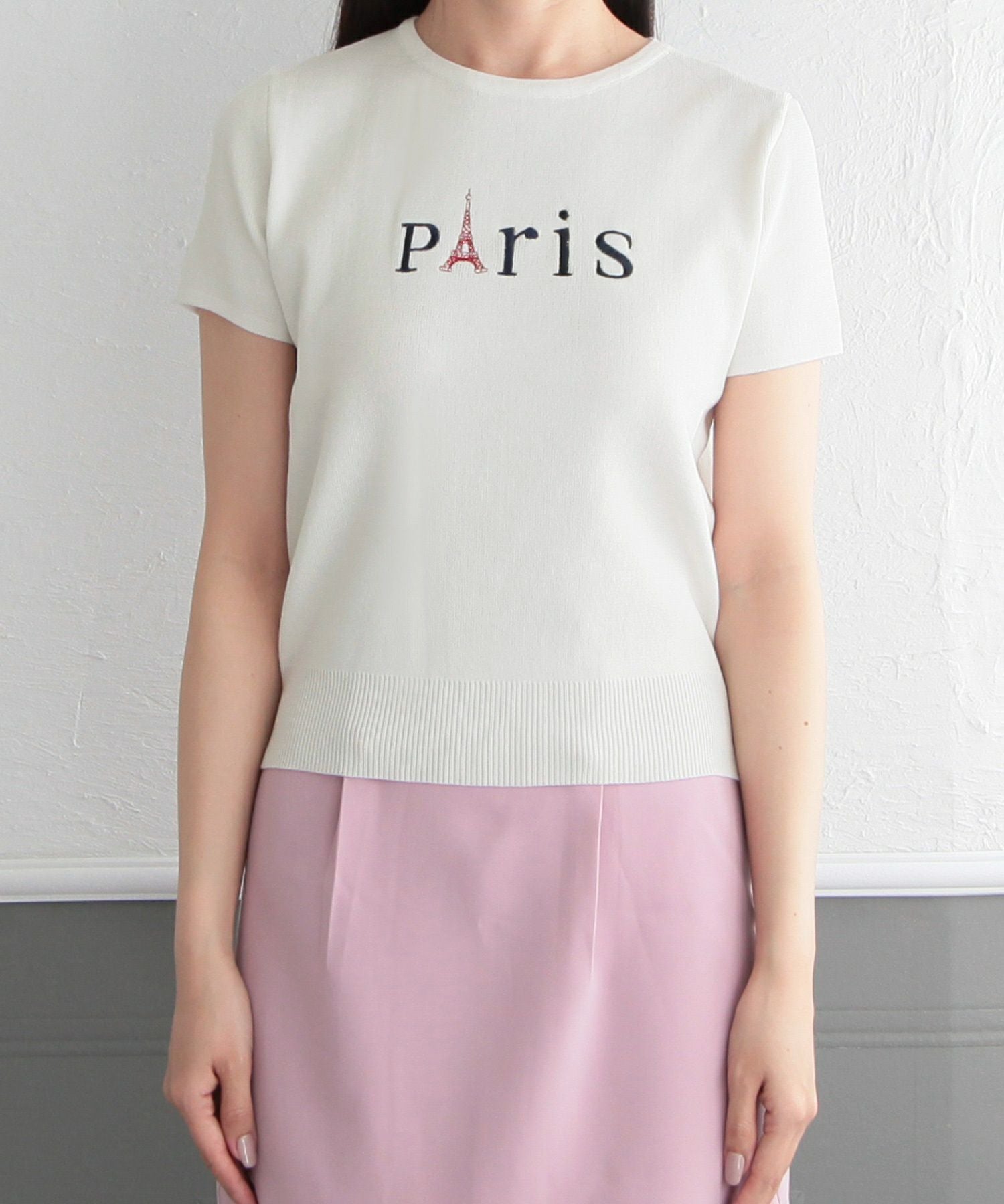 Parisロゴ刺繍ニットトップス JB23128