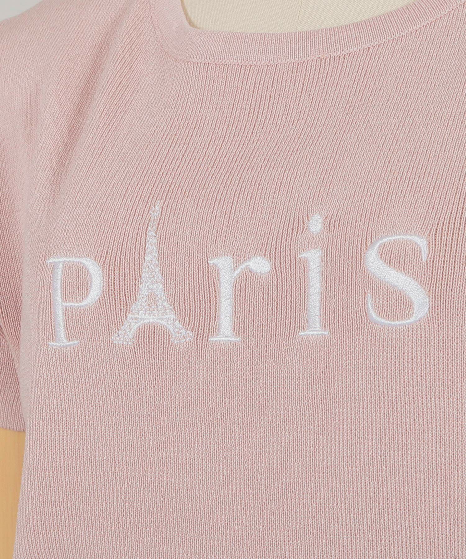 Parisロゴ刺繍ニットトップス JB23128