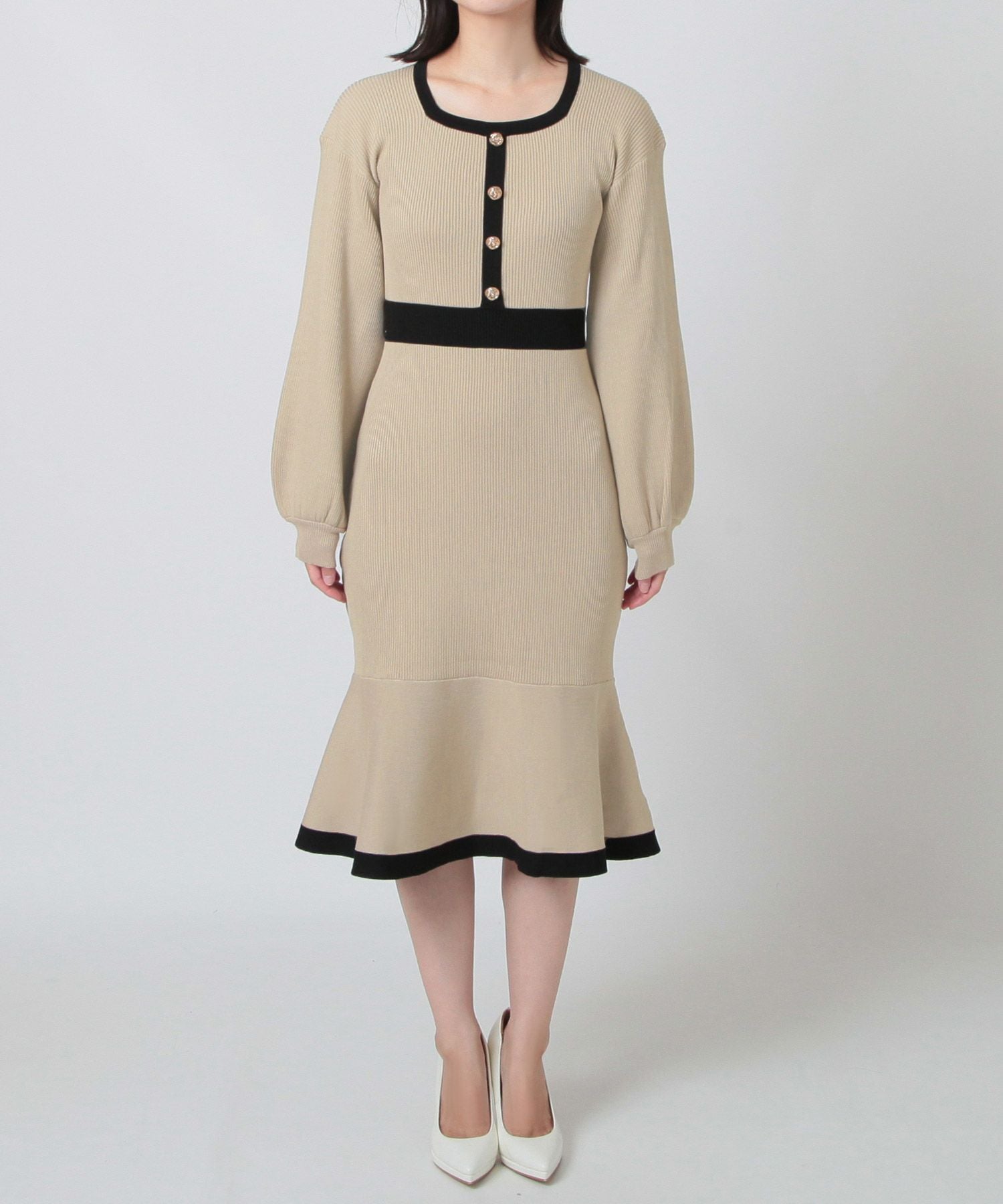 丈が選べるパイピングマーメイドニットワンピース JB23524