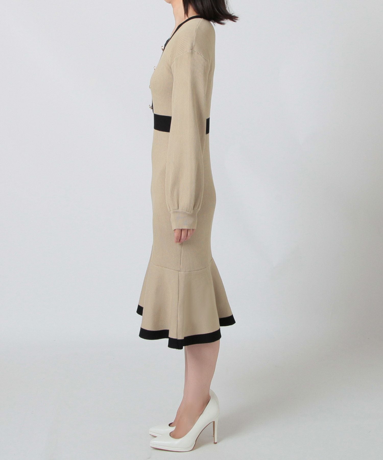 丈が選べるパイピングマーメイドニットワンピース JB23524