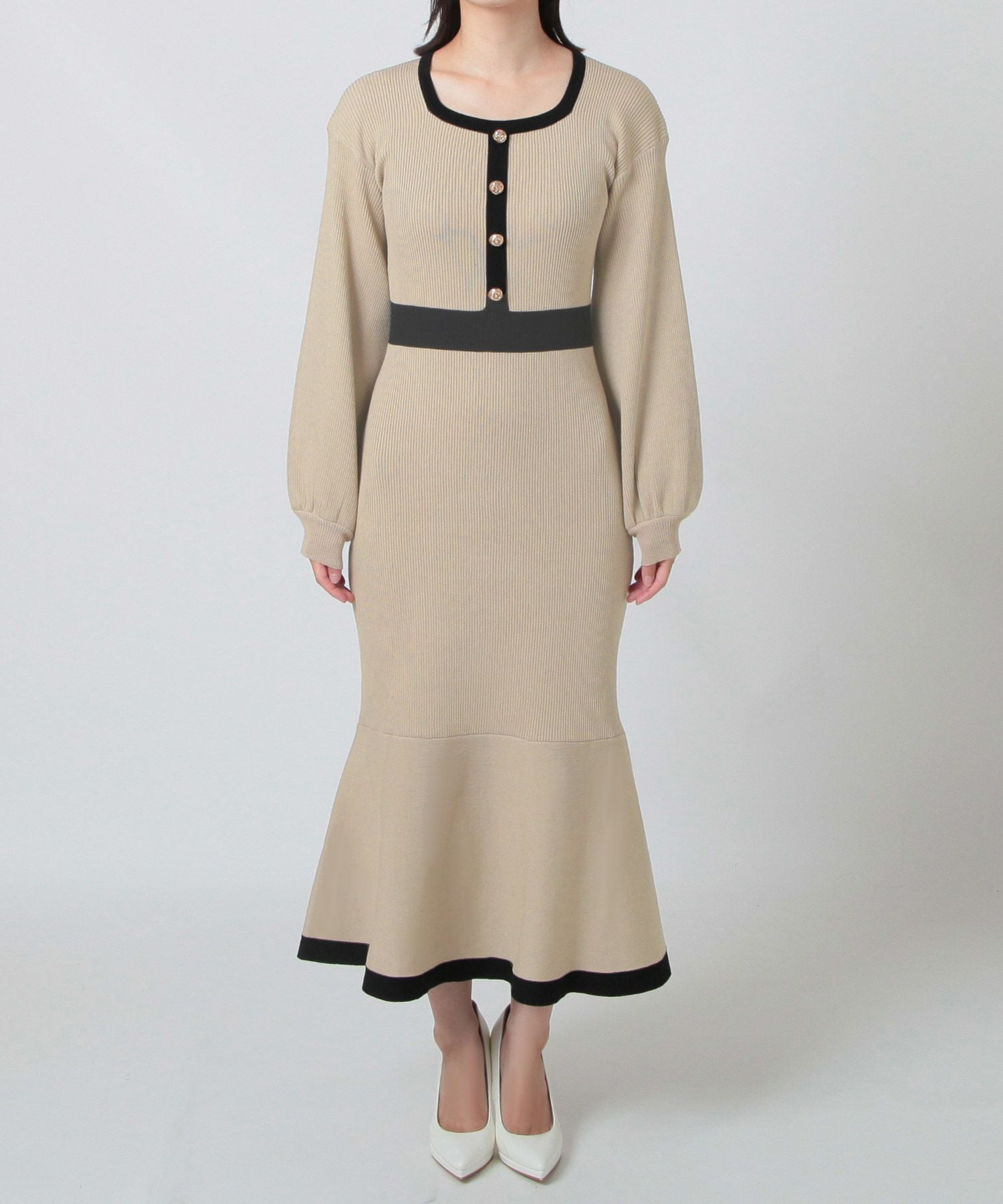 丈が選べるパイピングマーメイドニットワンピース JB23524