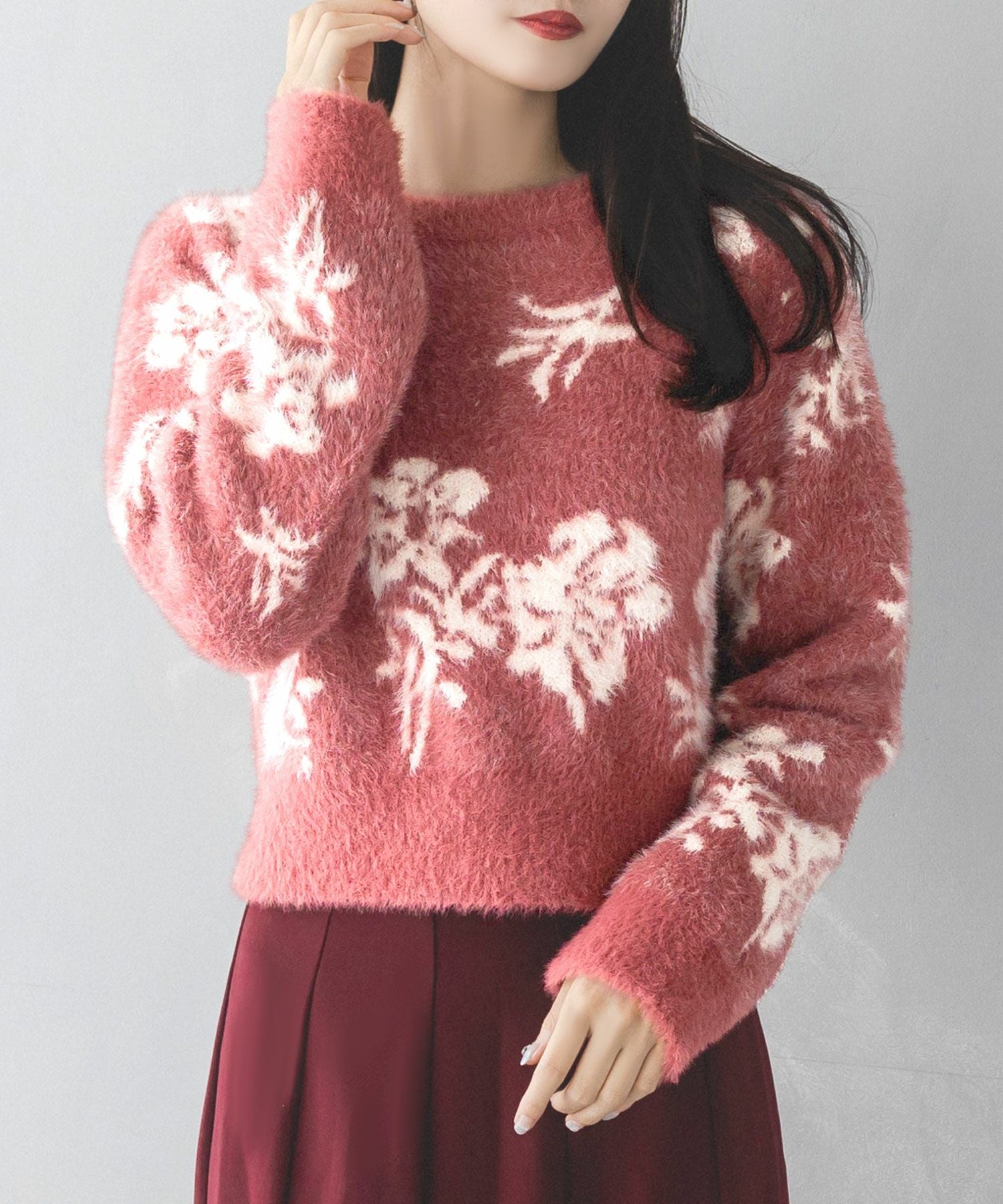 フラワー柄シャギータッチニットトップス JB23553
