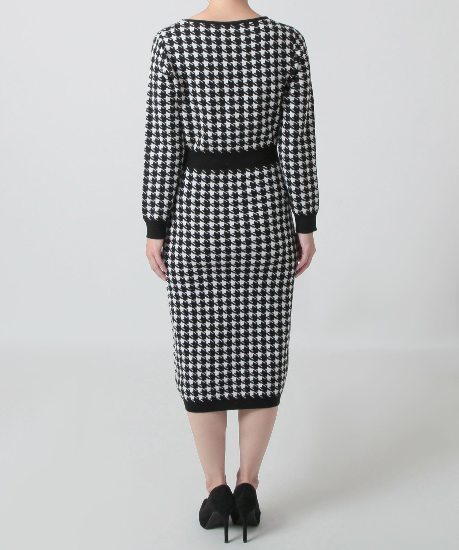 丈が選べる千鳥格子柄タイトニットワンピース JB23598