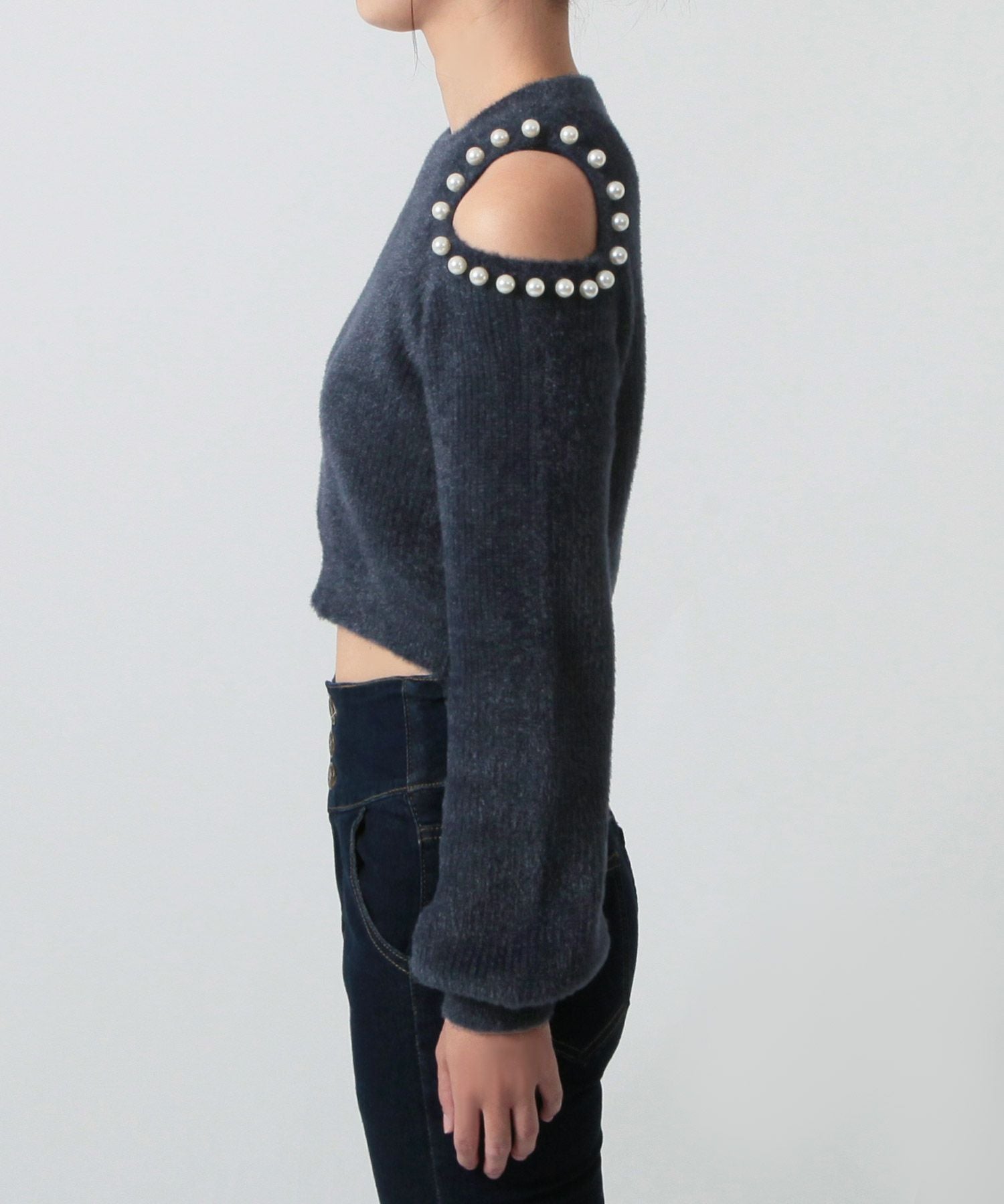 肩パール付きシャギータッチニットトップス JB23588
