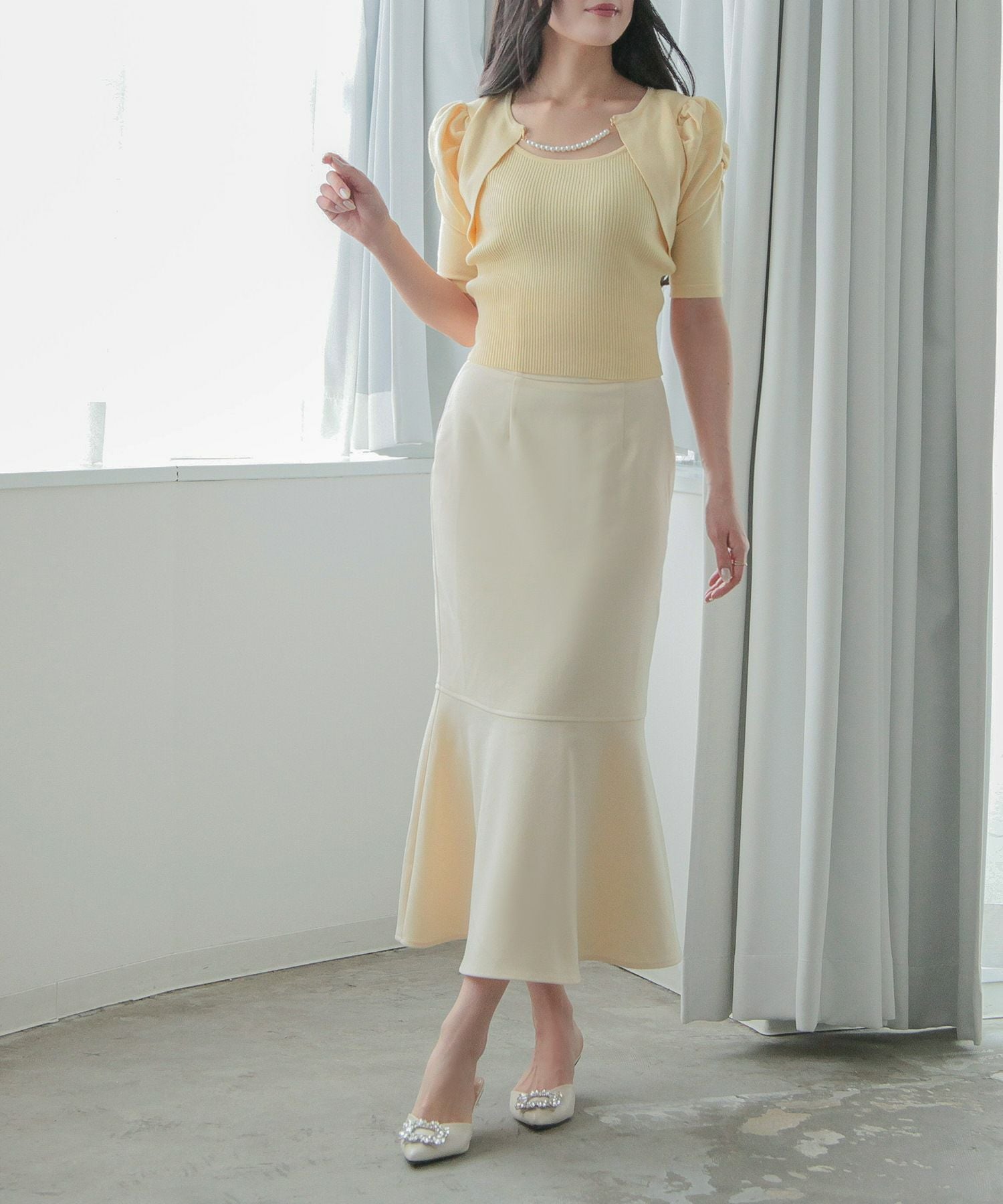 パールチェーン付きボレロ風ニットトップス JB24000