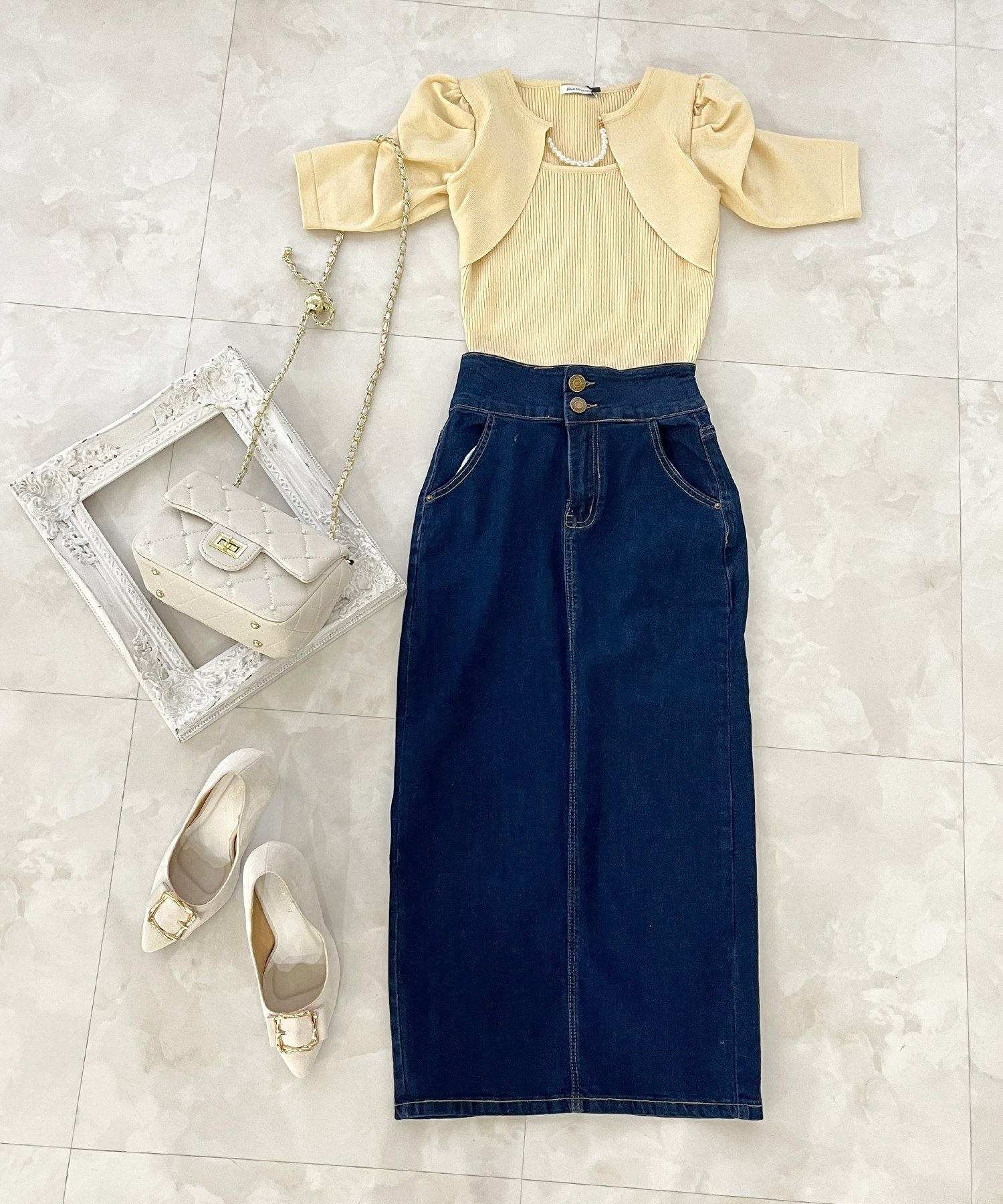 パールチェーン付きボレロ風ニットトップス JB24000