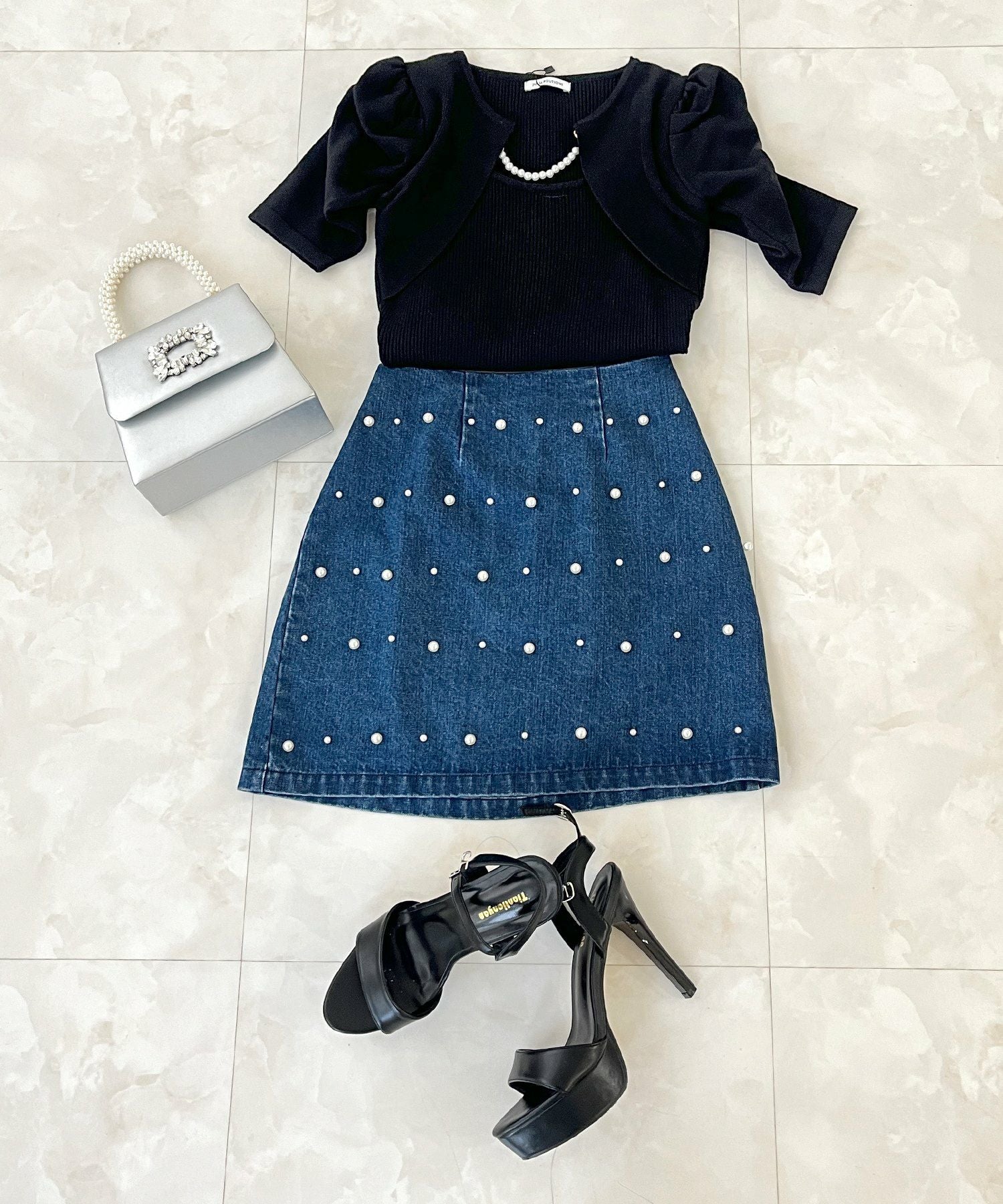 パールチェーン付きボレロ風ニットトップス JB24000