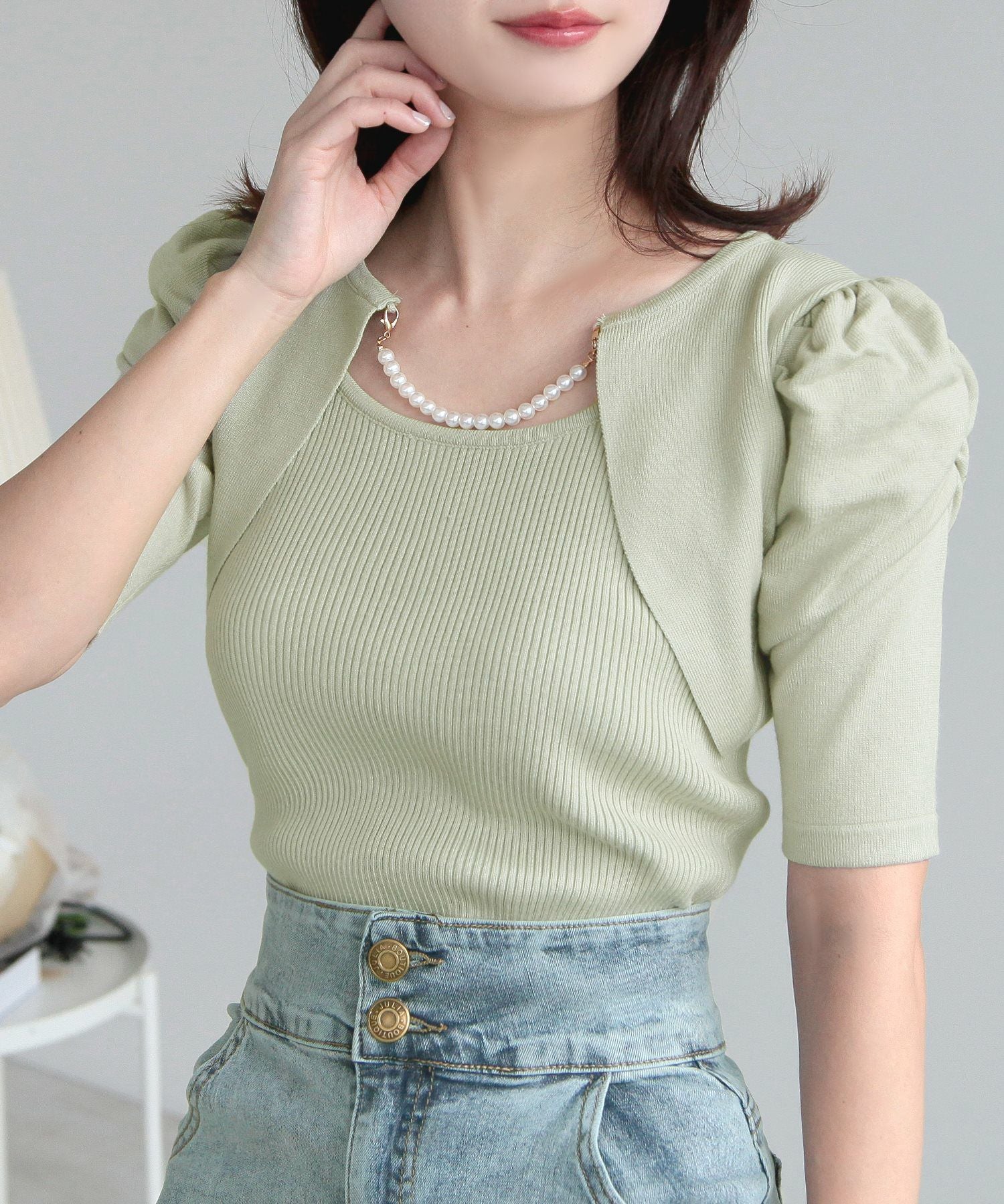 パールチェーン付きボレロ風ニットトップス JB24000