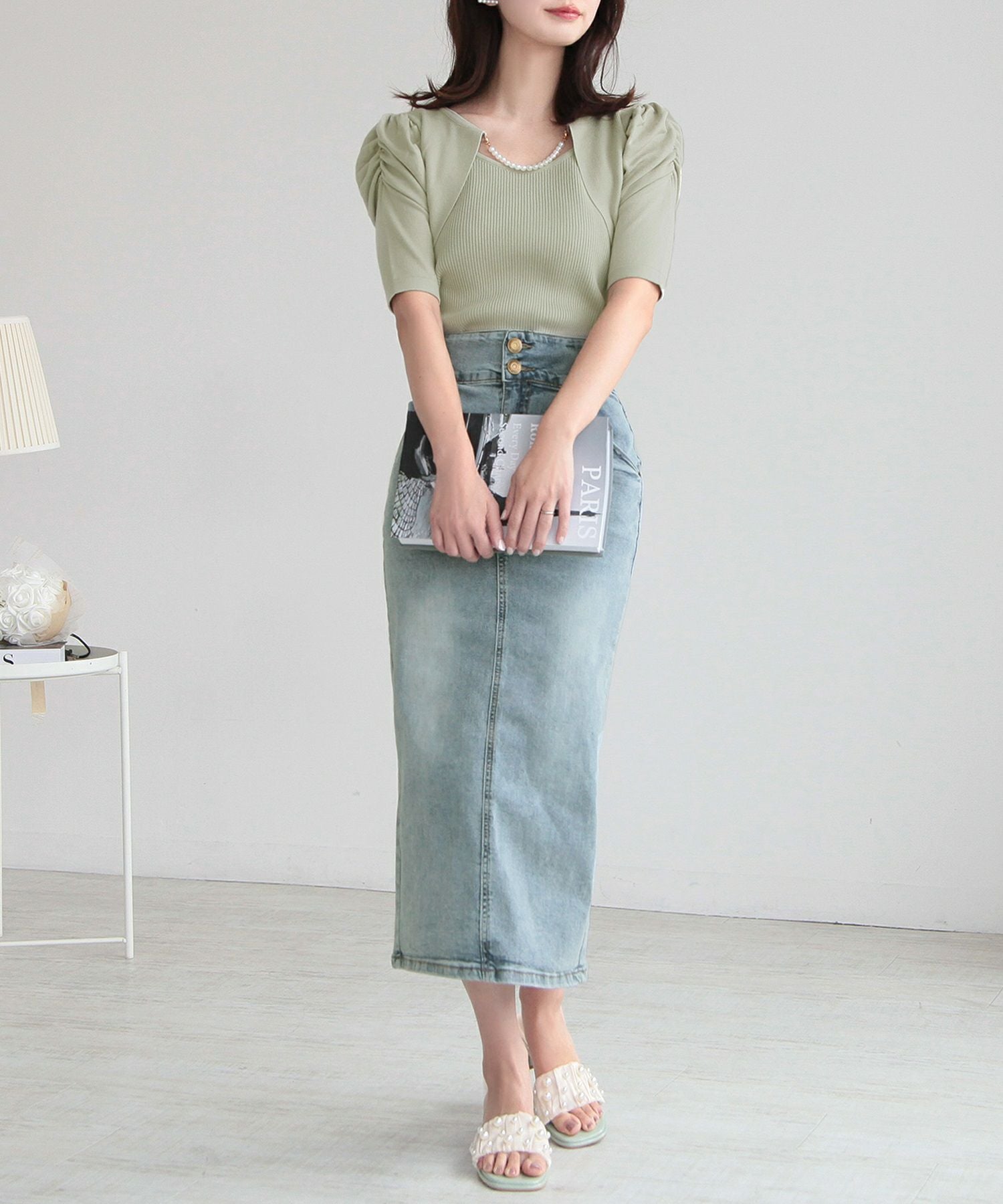 パールチェーン付きボレロ風ニットトップス JB24000