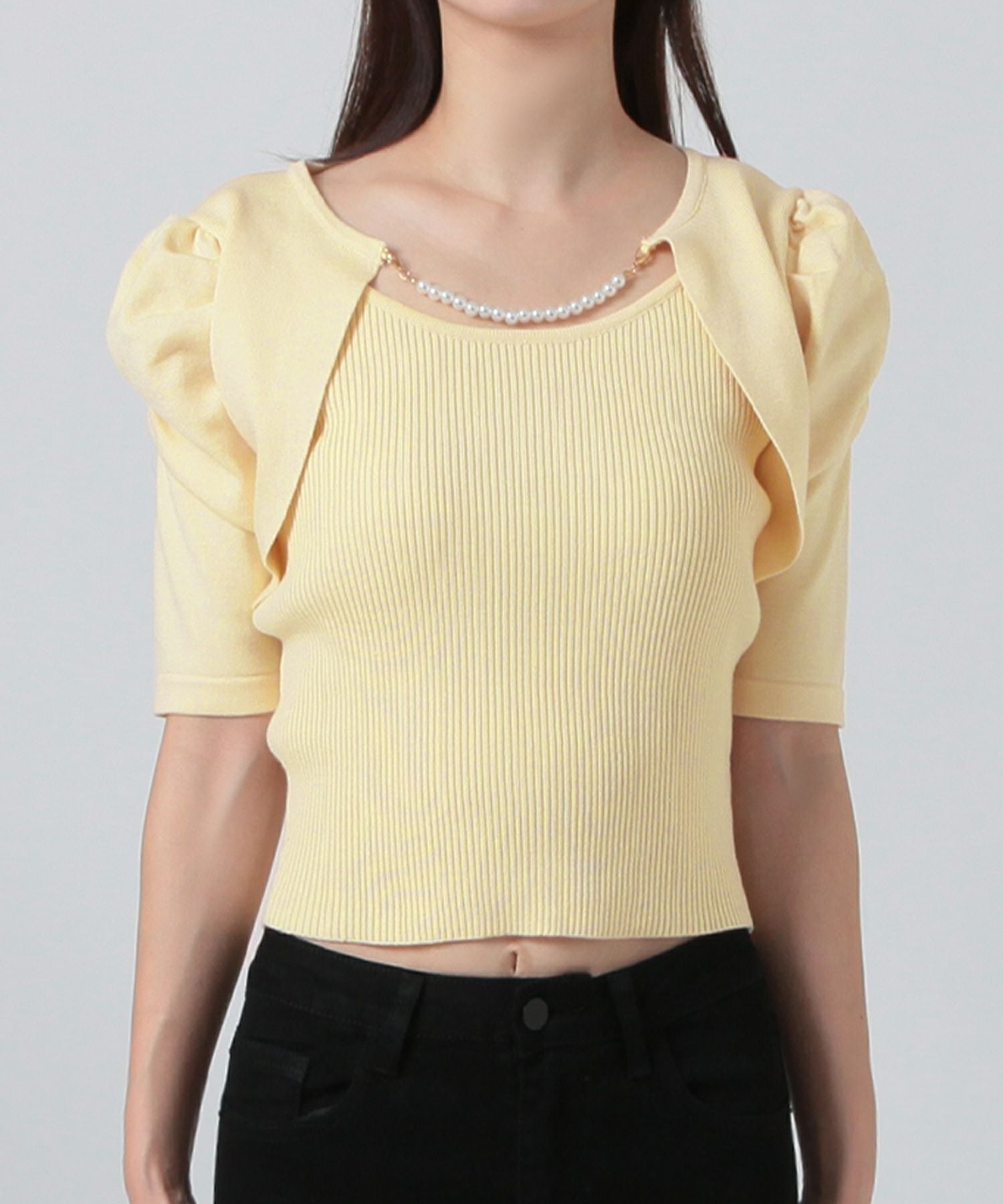 パールチェーン付きボレロ風ニットトップス JB24000