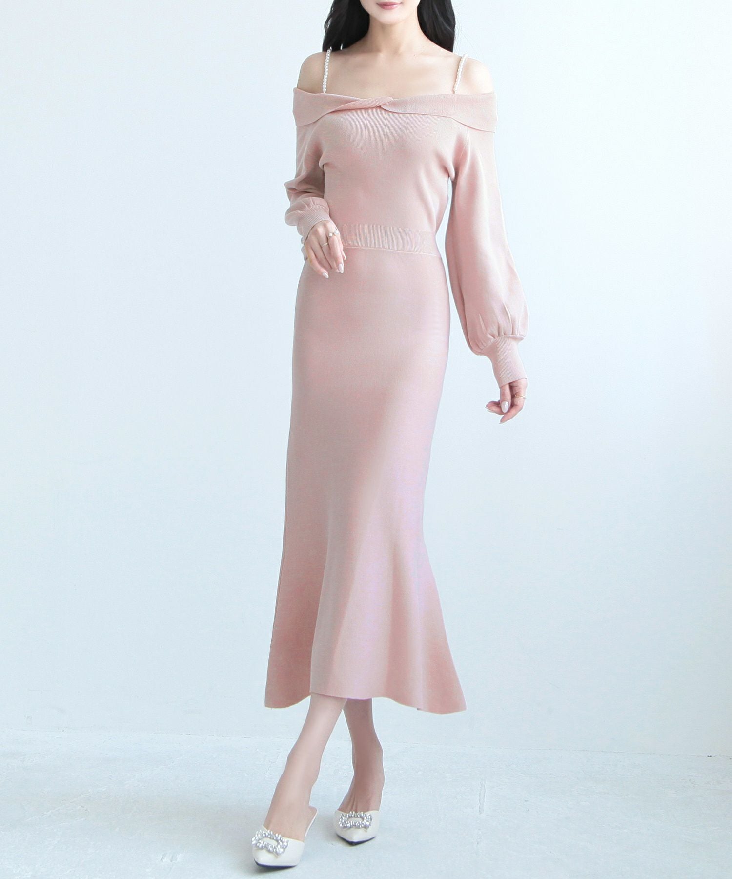 パールストラップマーメイドニットワンピース JB24006