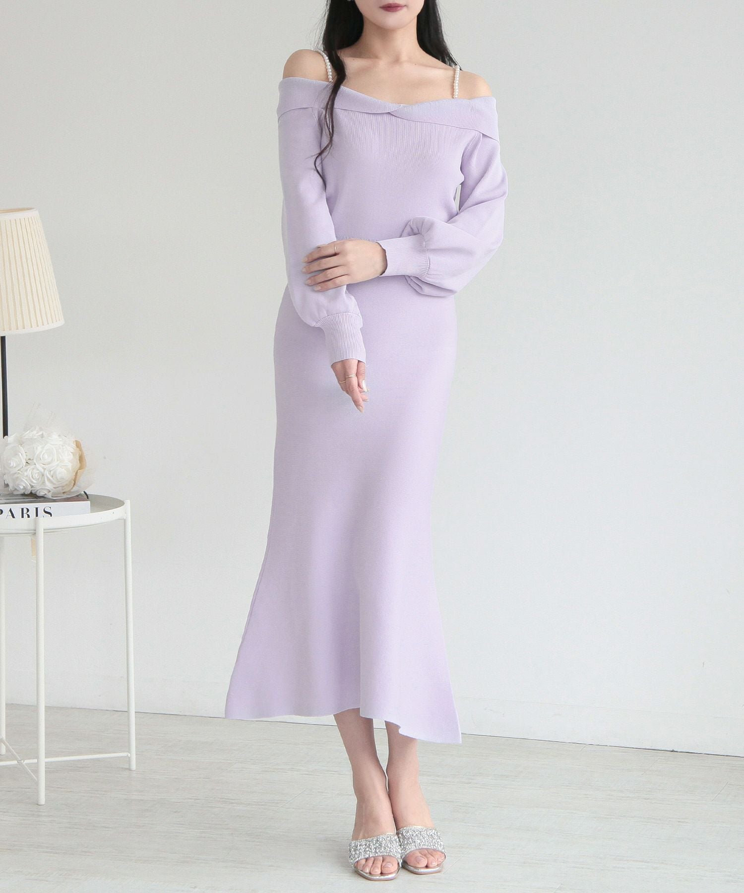 パールストラップマーメイドニットワンピース JB24006