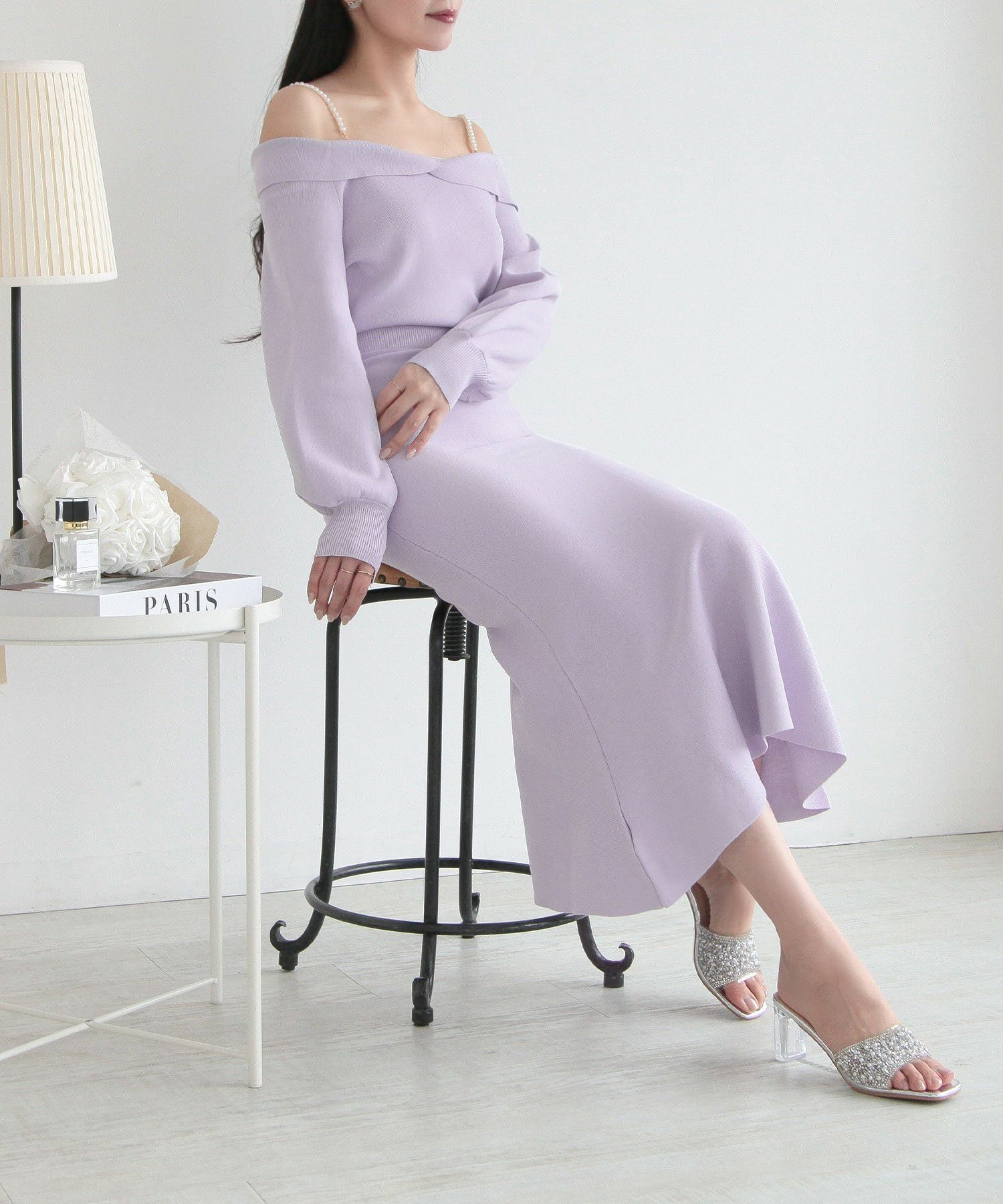 パールストラップマーメイドニットワンピース JB24006