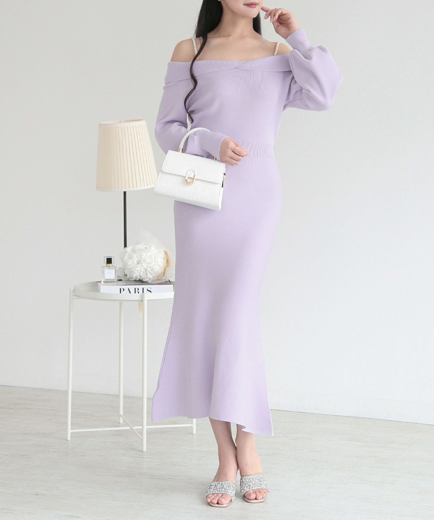 パールストラップマーメイドニットワンピース JB24006