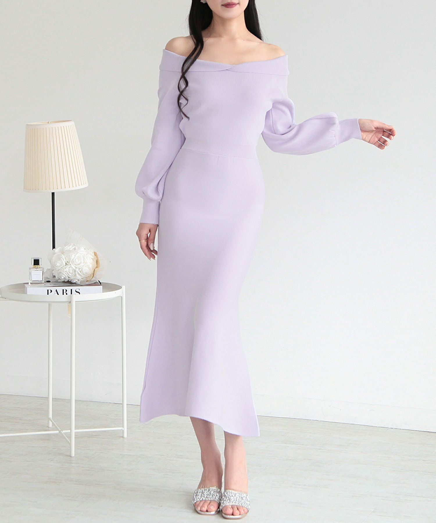 パールストラップマーメイドニットワンピース JB24006