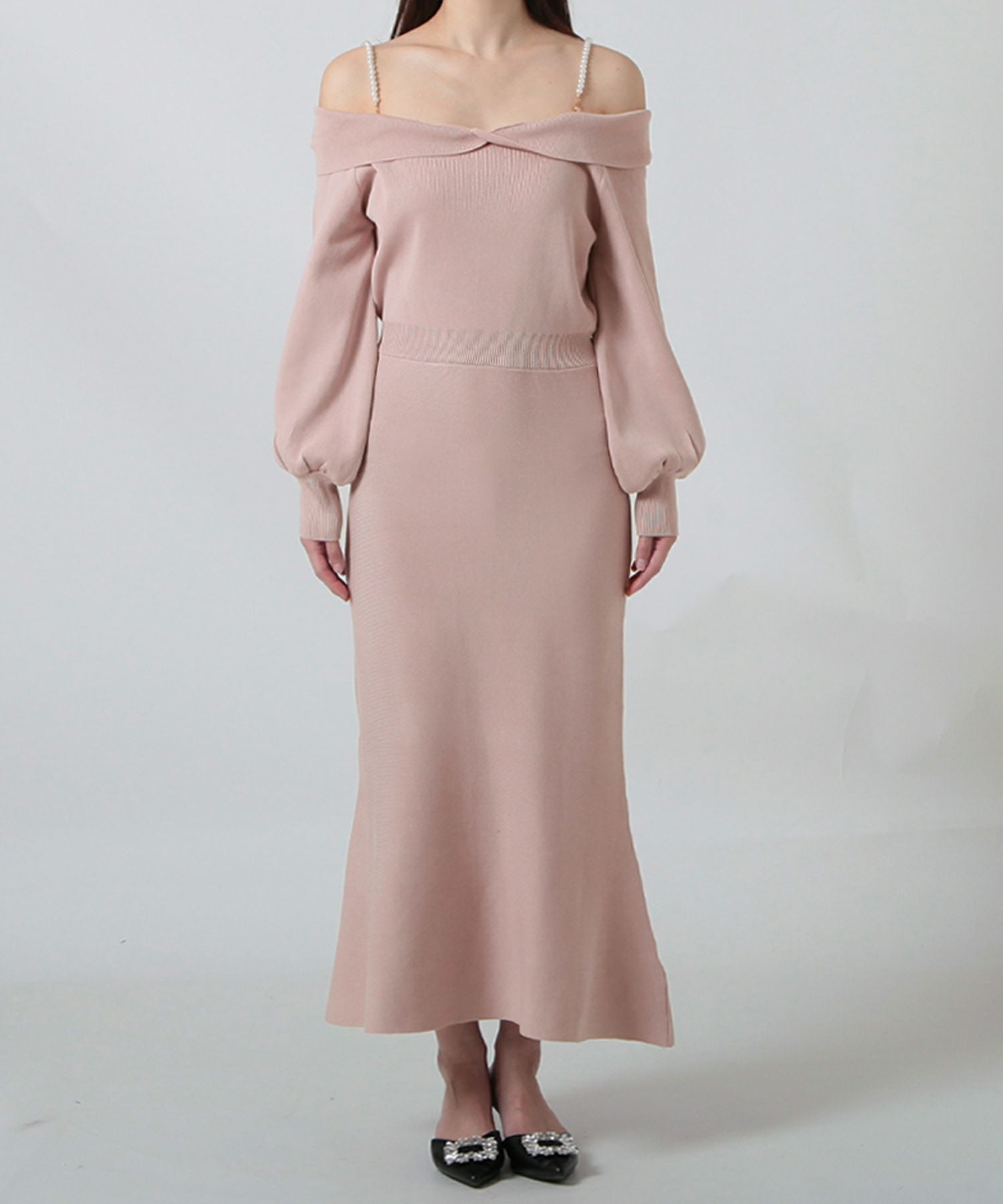 パールストラップマーメイドニットワンピース JB24006